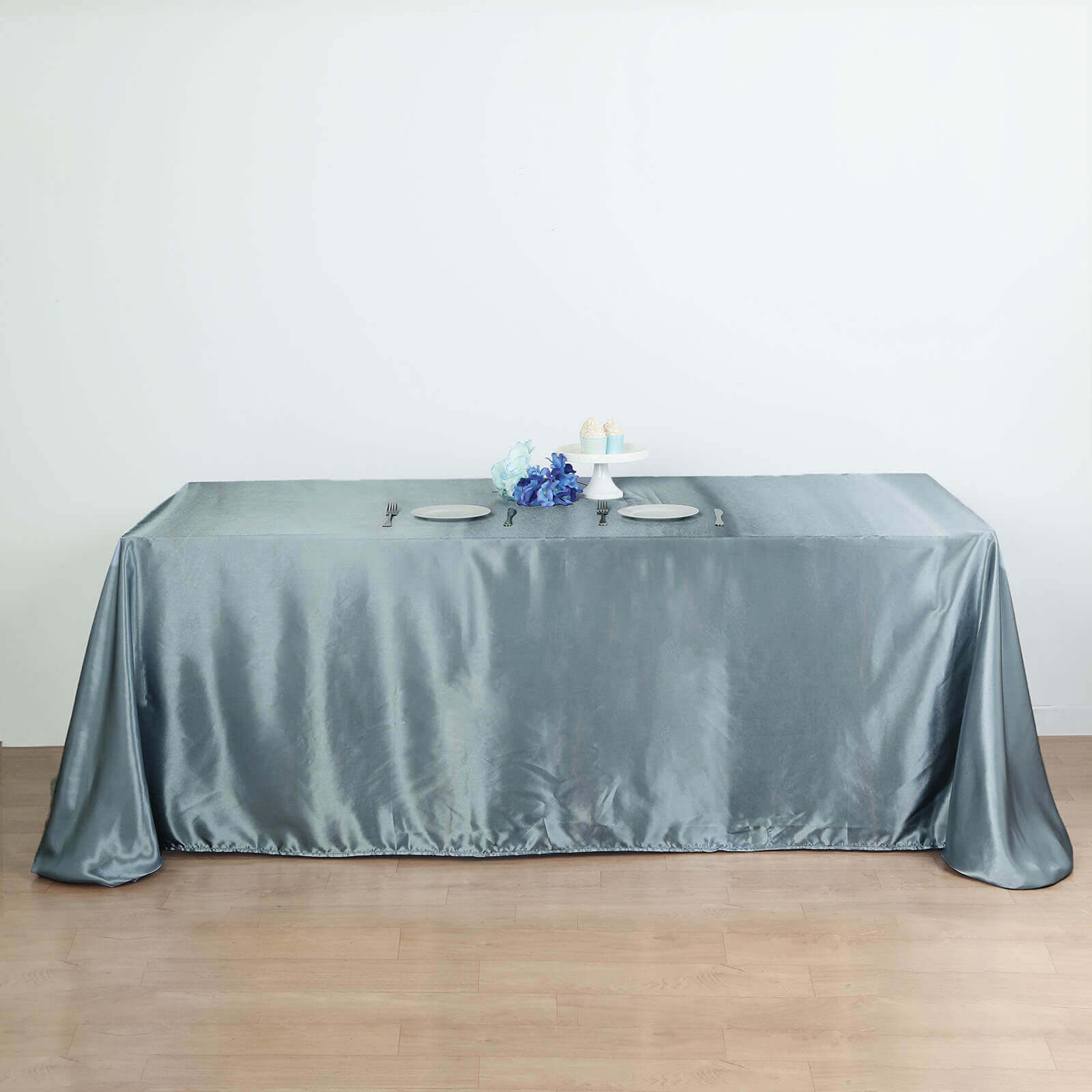 Satin Rectangular 90"x132" Tablecloth Dusty Blue - Seamless Table Cover