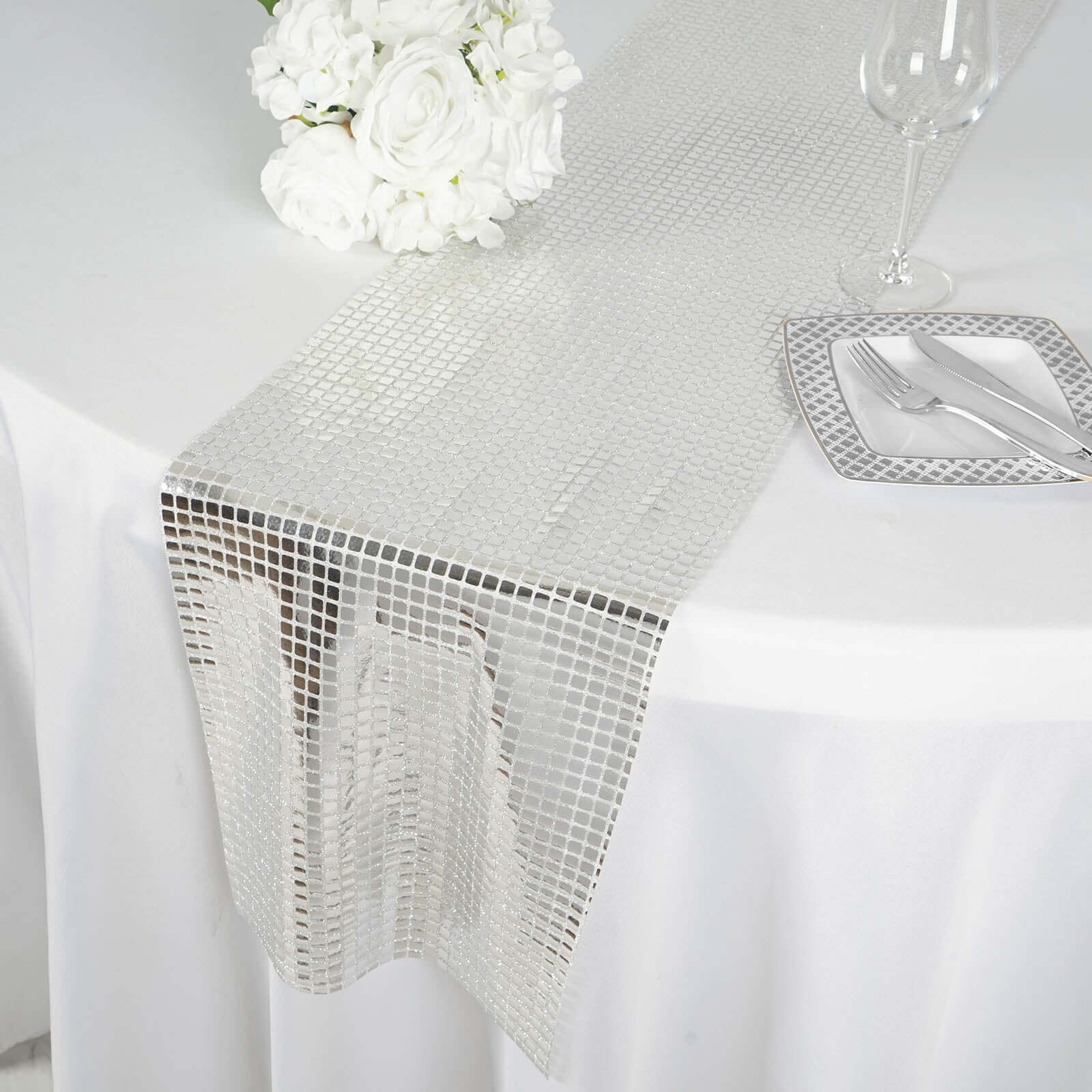 Mirror Foil 12"x108" Table Runner Silver - Shiny Metallic Party Table Decor