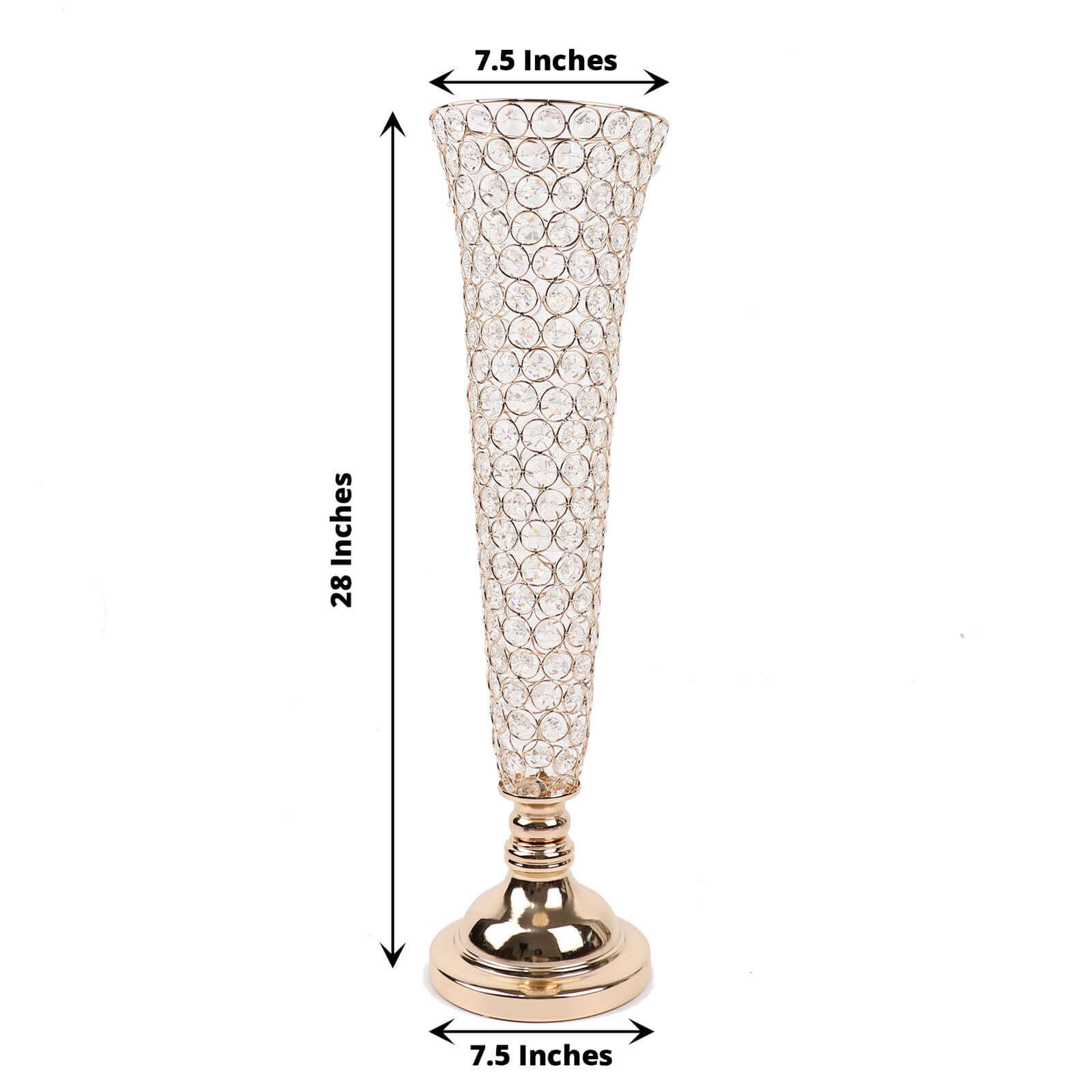 2-Pack Crystal Beaded Trumpet Vase Gold - Exquisite Floral Display Centerpiece Stand Set for Banquets & Receptions 28" Tall