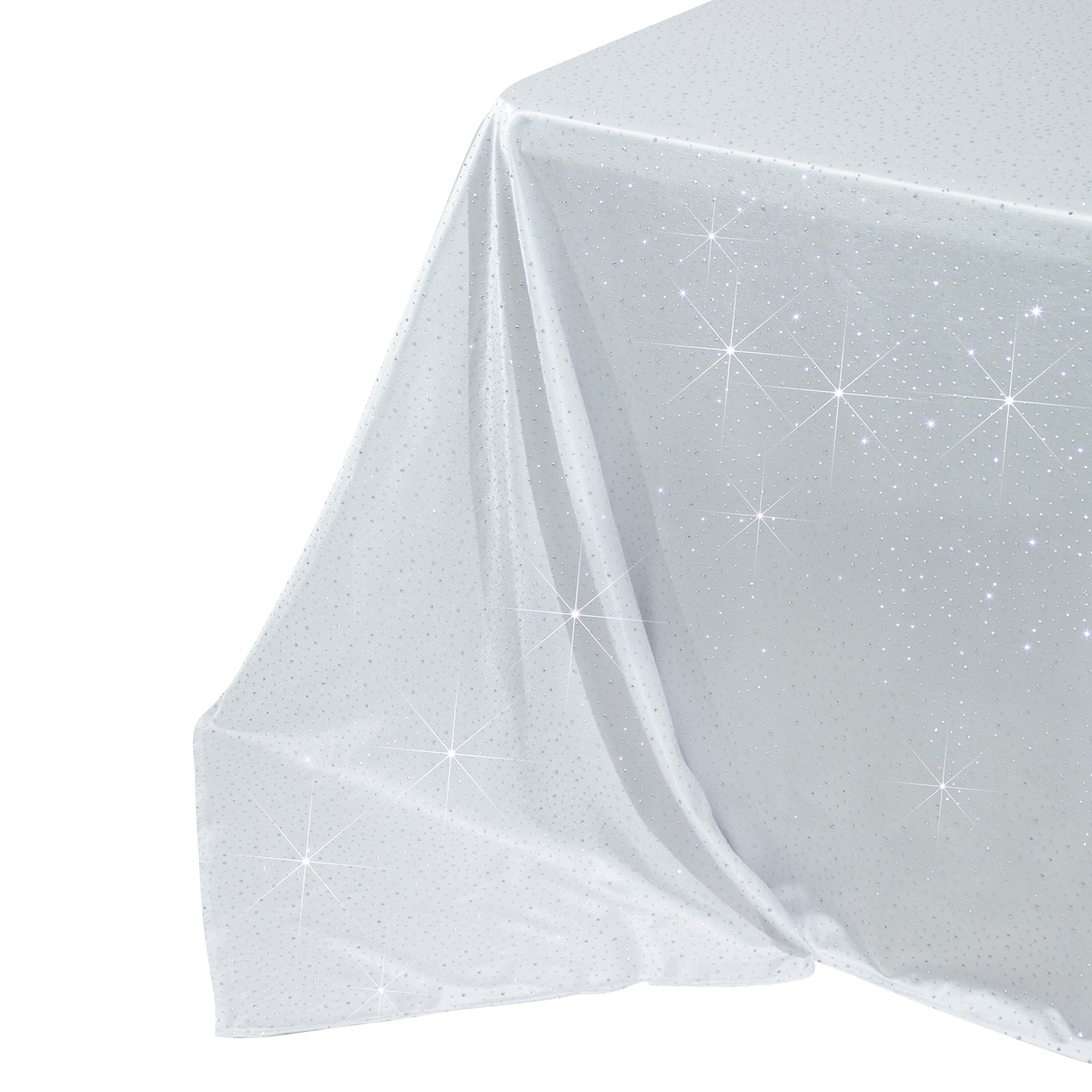 Scuba Rectangular Tablecloth 90"×156" White with Rhinestone Accents – Seamless, Wrinkle-Free, Stain-Resistant Event Linen