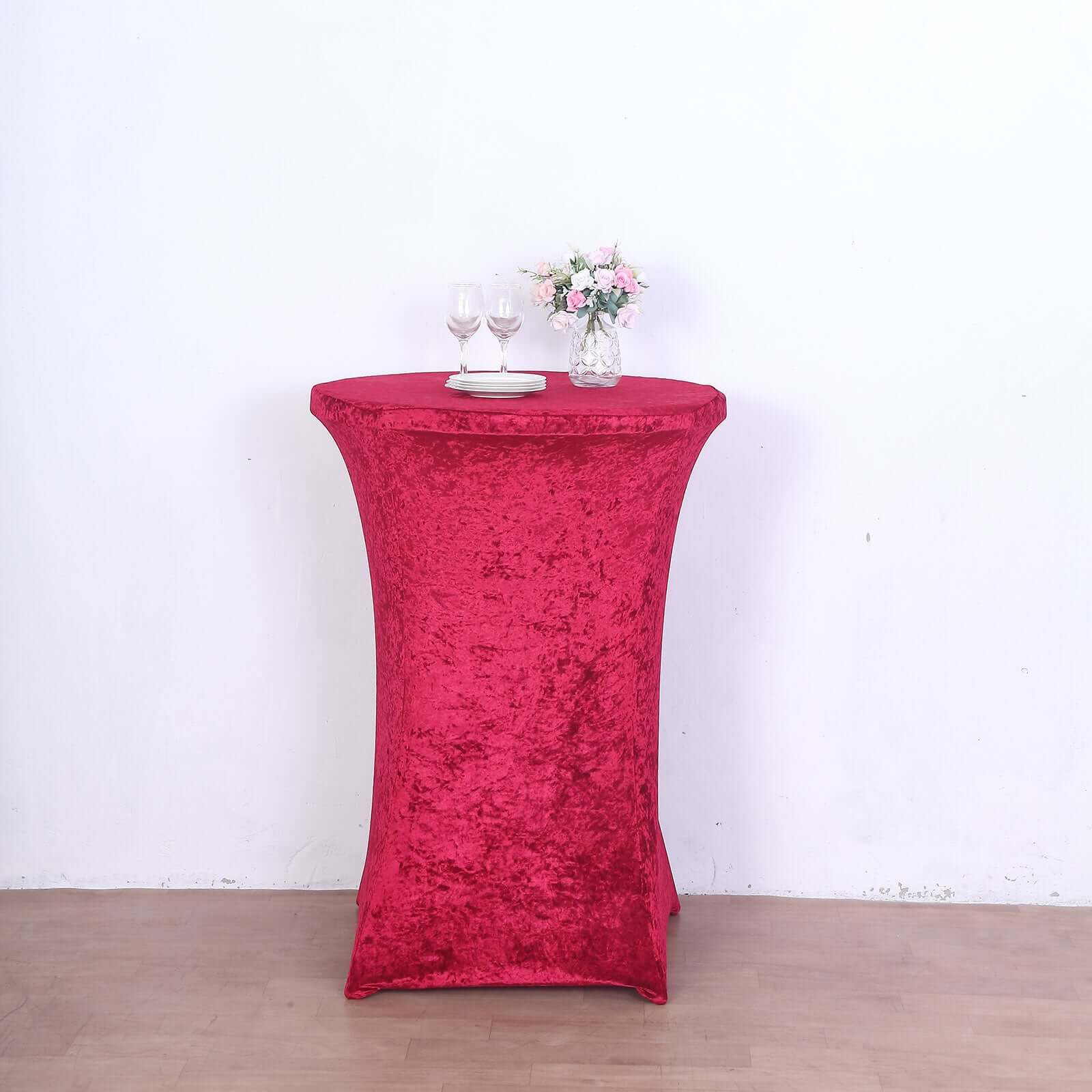 Crushed Velvet Spandex 30" Round Cocktail Table Cover Red Smooth Highboy Tablecloth