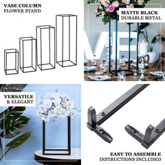 2-Pack Wedding Flower Stand Matte Black Metal Geometric Column Frame Rectangular - Versatile Floral Pedestal for Upscale Arrangements 48"
