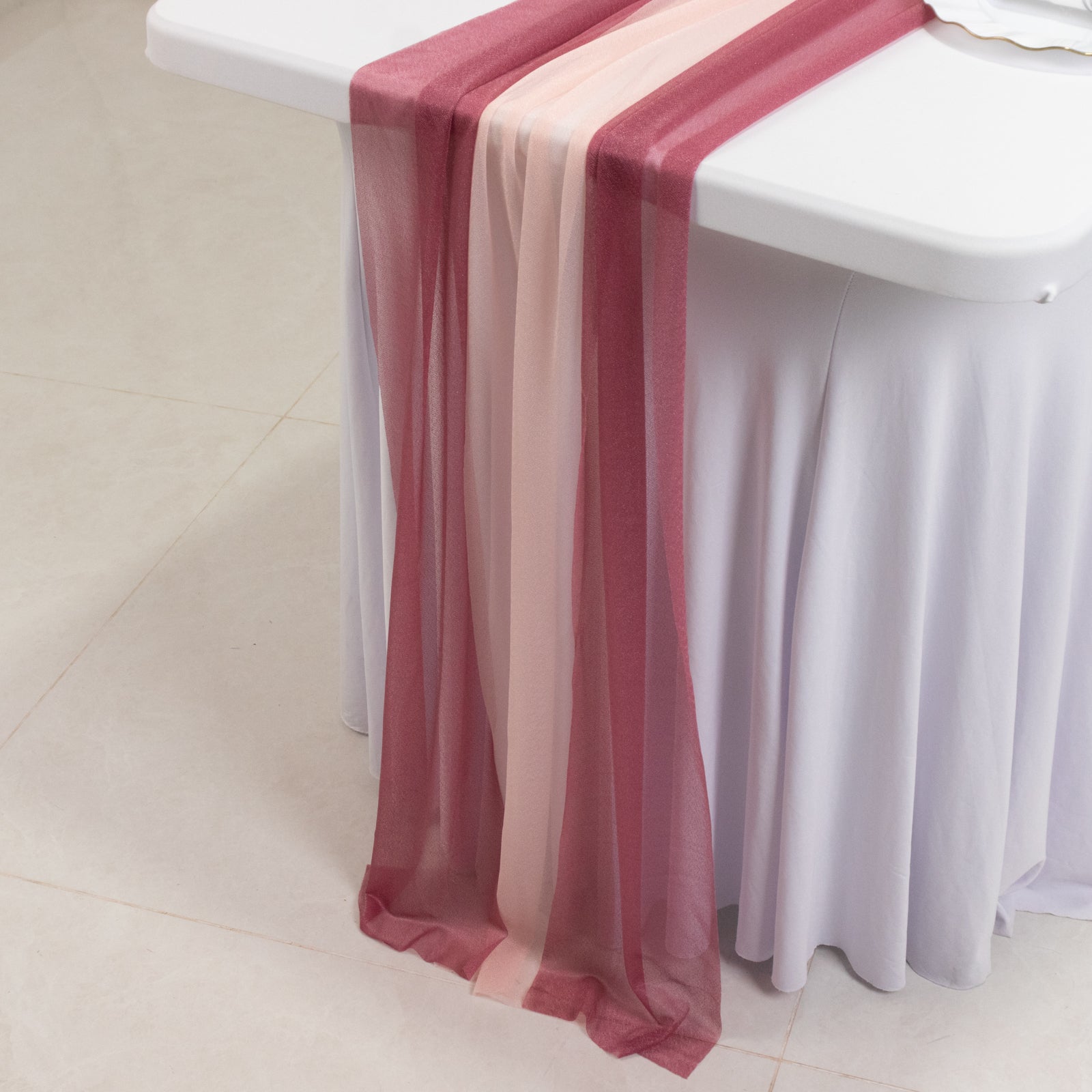20-Pack 9ft Sheer Table Runners – Mauve/Blush Shimmer Sheer Drapes, Wrinkle-Free