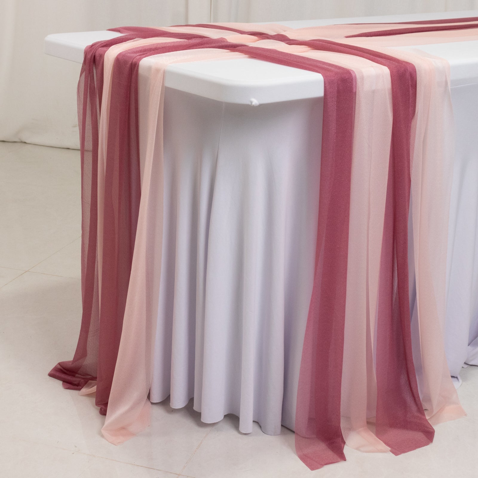 20-Pack 9ft Sheer Table Runners – Mauve/Blush Shimmer Sheer Drapes, Wrinkle-Free
