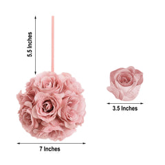 2 Pack 7" Mauve Artificial Silk Rose Kissing Ball, Faux Flower Ball