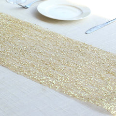 Mesh 11"x108" Table Runner Metallic Gold – Glitter Design for Convenient Event Decoration