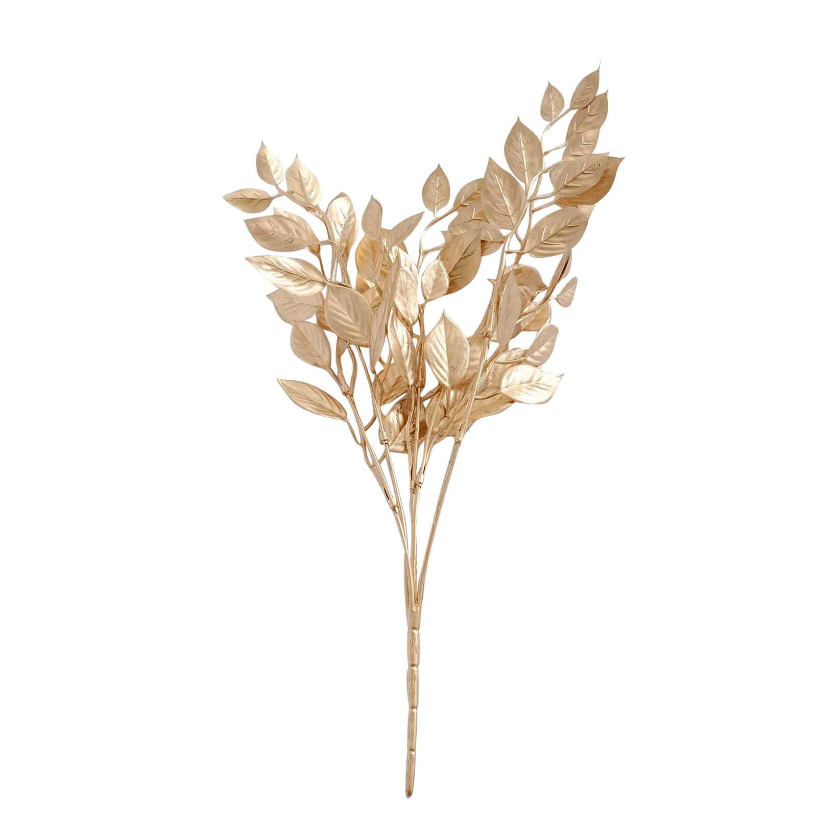 4-Pack Artificial Italian Ruscus Leaves Branches Metallic Gold - Flexible Faux Spray Plant Stem Vase Fillers for Exquisite Tablescapes & Floral Displays 14"