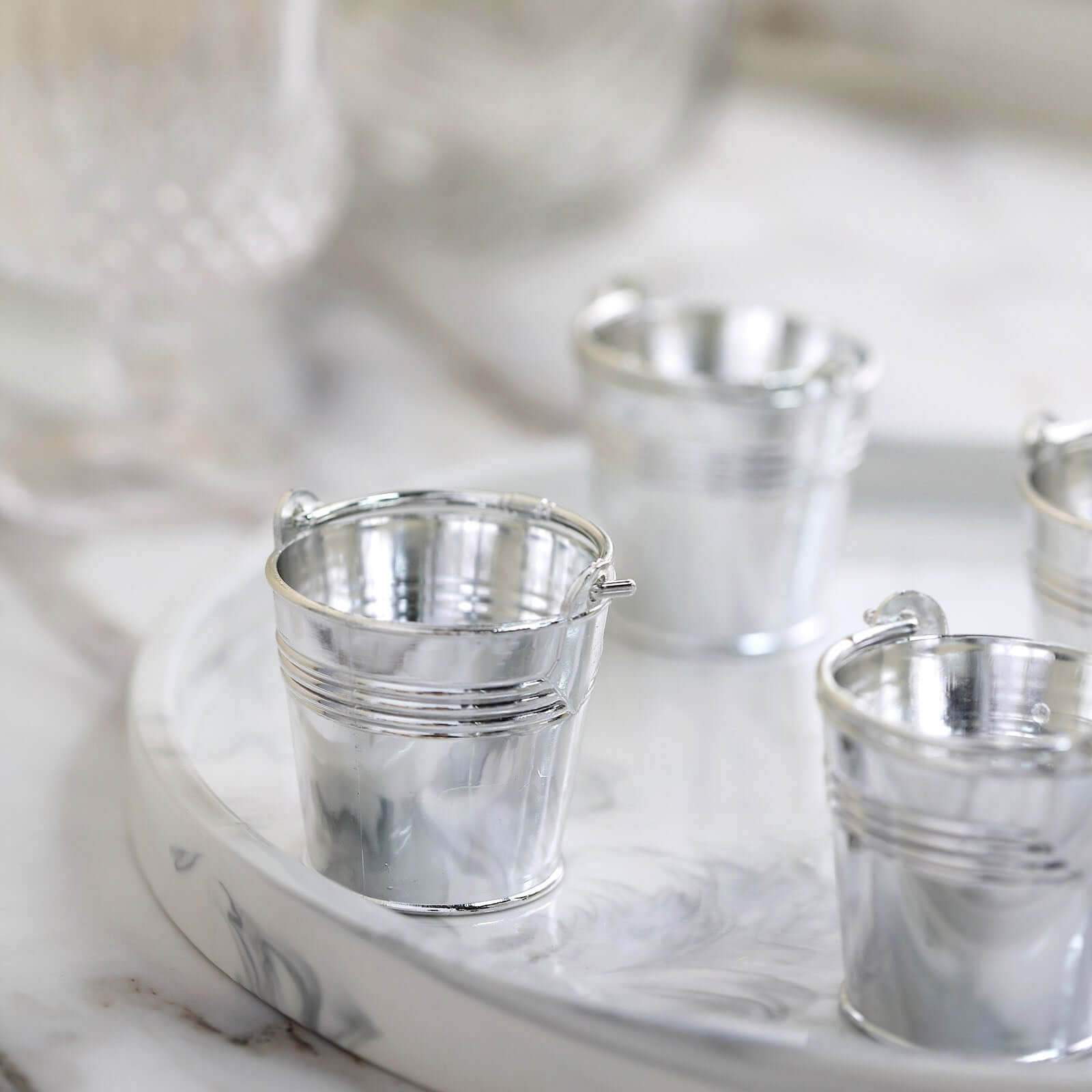 12 Pack 2" Silver Mini Planter Treat Party Favor Boxes, Small Pail Bucket Candy Container Gift Boxes