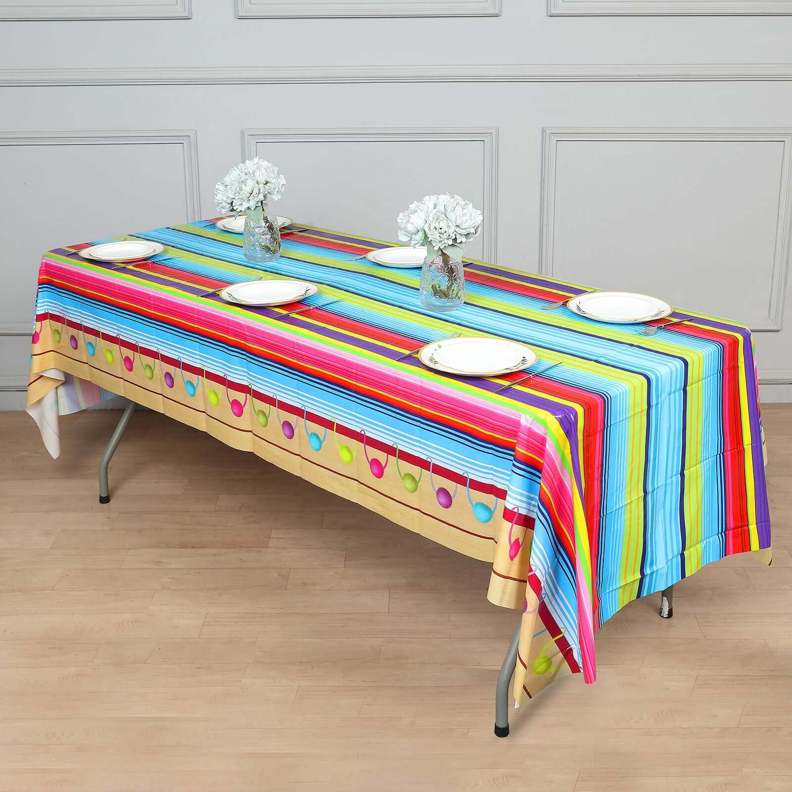5-Pack Plastic Table Covers Mexican Serape Rectangle - Vibrant PVC Disposable Tablecloths for Cinco De Mayo 54"x108"