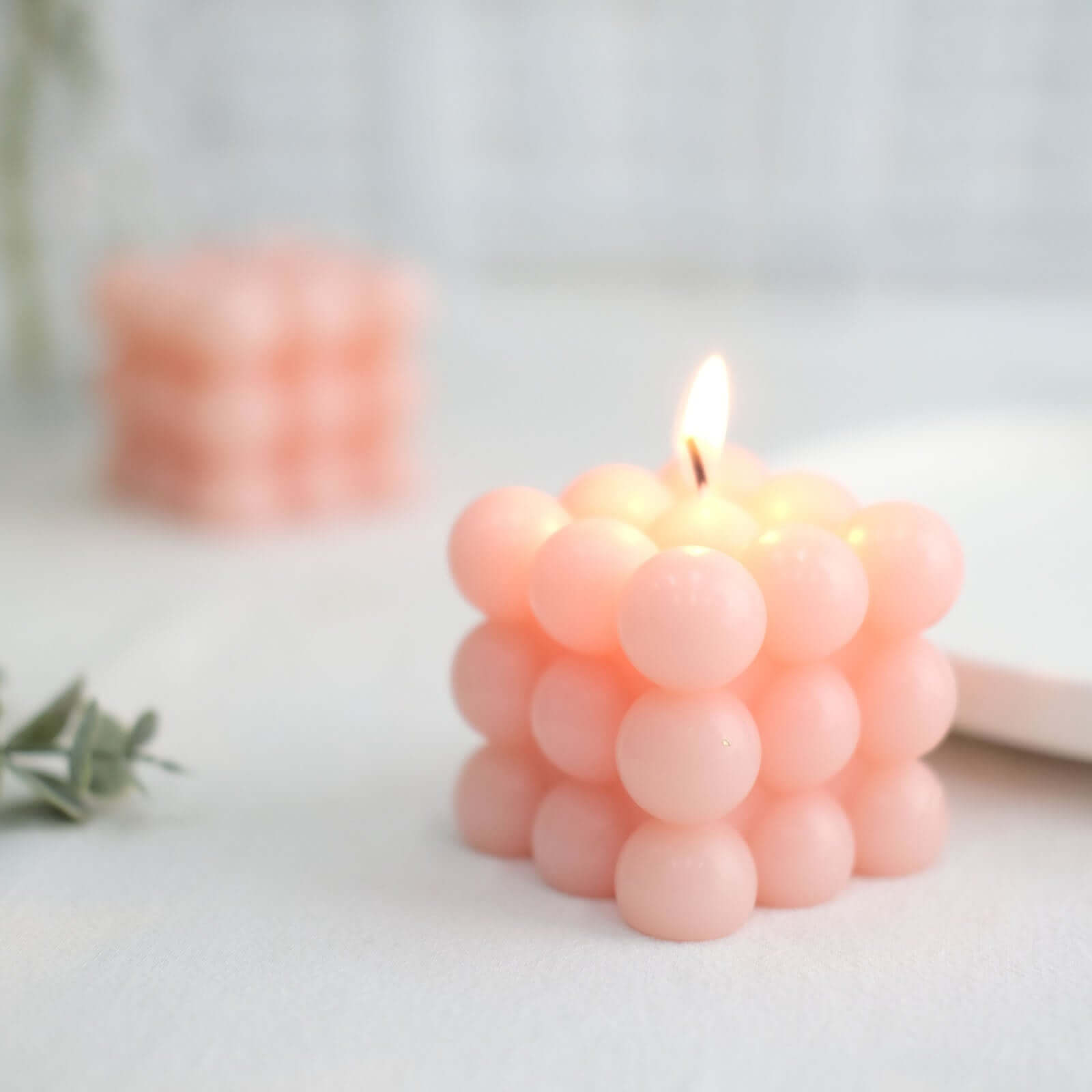 2-Pack Decorative Paraffin Wax Candles Bubble Cube Design Blush - Unscented Long Burning Pillar Candle Set 2"