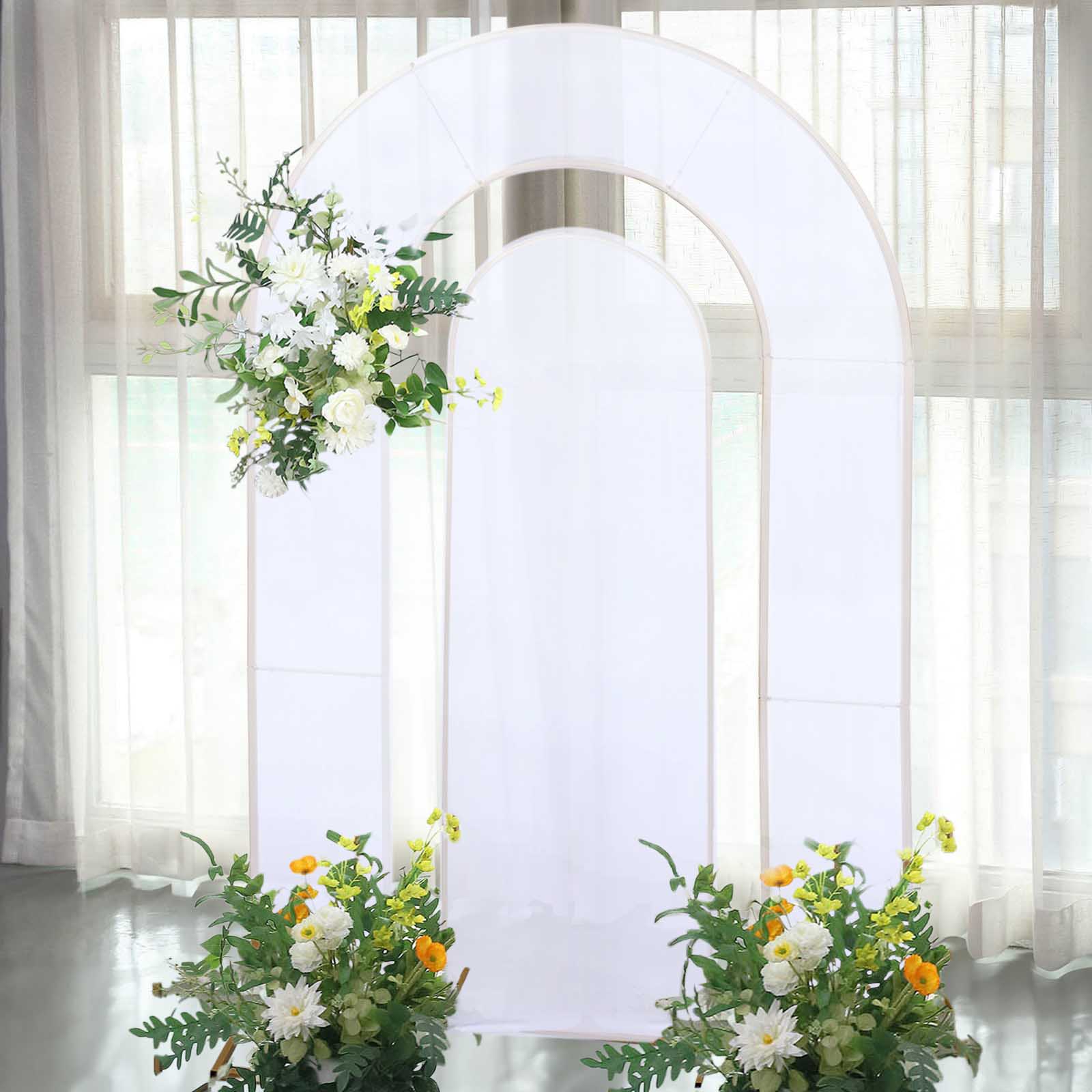 Set of 2 White Spandex Fitted Wedding Arch Covers for Round Top and Double Arch Chiara Backdrop Stands - 6ft,8ft
