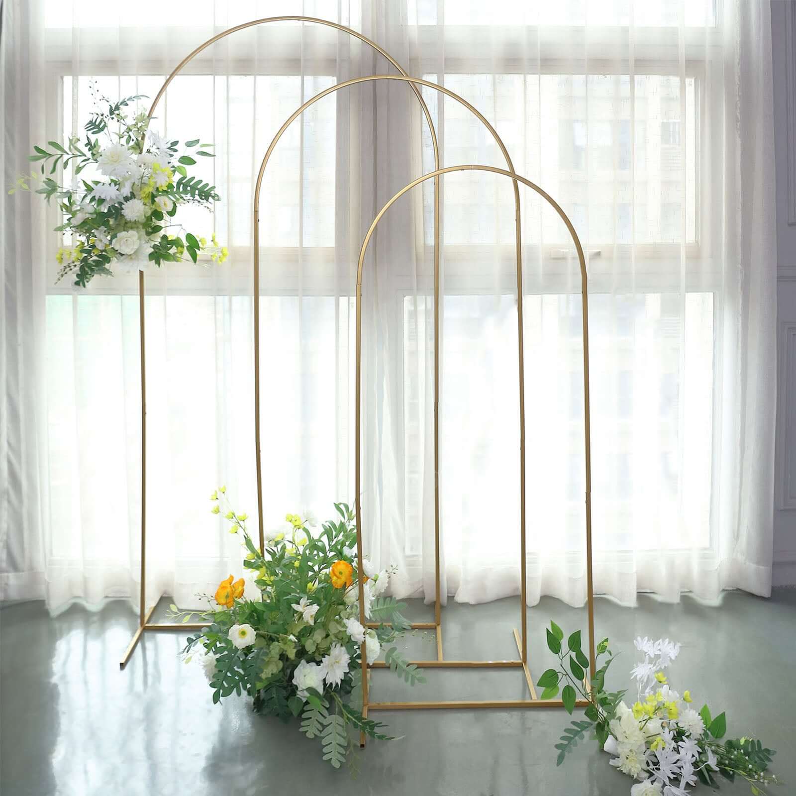 5ft Gold Metal Wedding Arch Chiara Backdrop Stand Floral Display Frame With Round Top