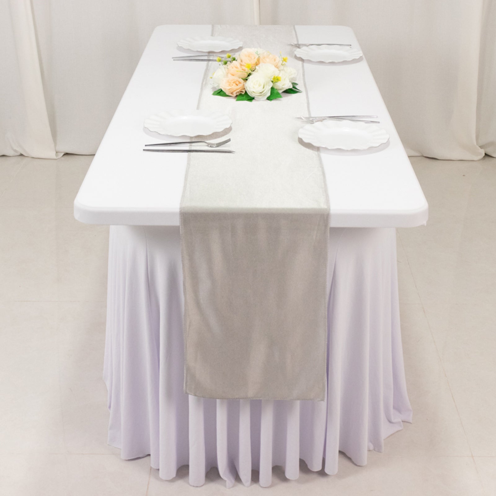 Scuba Polyester 12"x108" Table Runner Shimmer Silver - Wrinkle-Free Table Linen