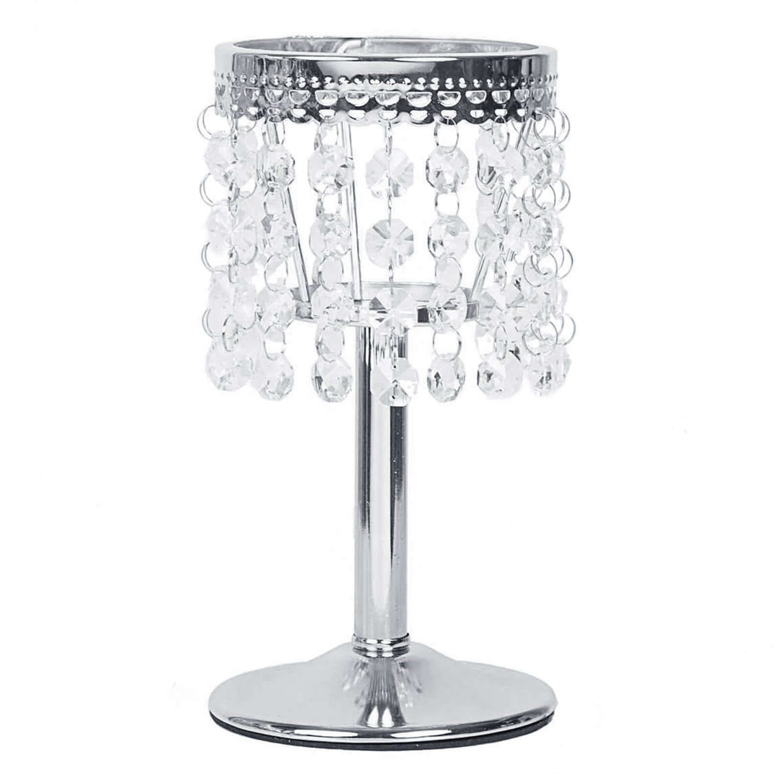 Crystal Beaded Chandelier Metal Candle Holder Silver - Stylish Tealight Stand for Decor 8"