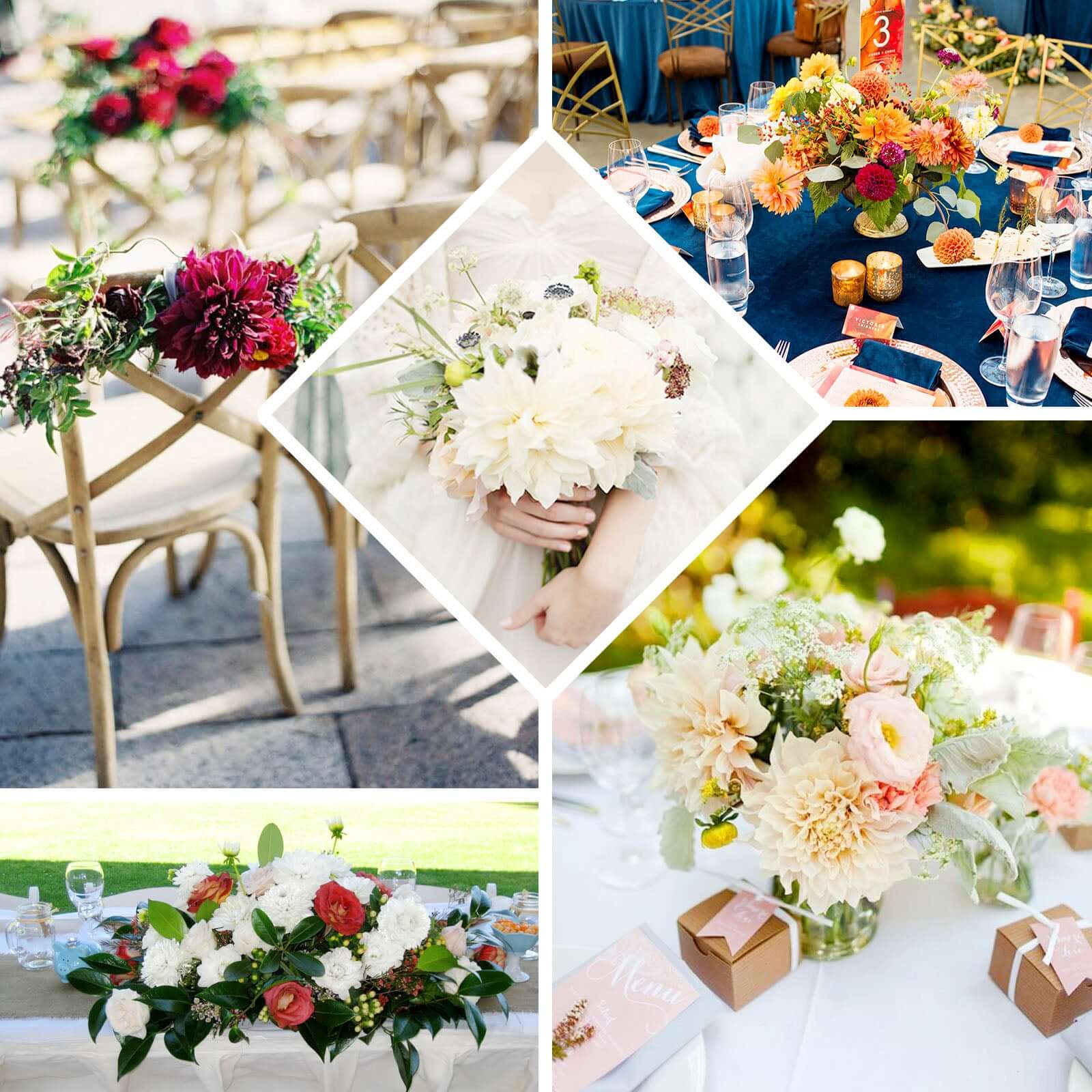 2 Bouquets 20" White Artificial Silk Dahlia Flower Spray Bushes