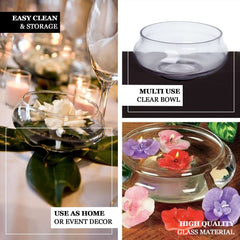 Glass Floating Candle Bowl Multi-Purpose Design - Table Centerpiece for Decor 7"