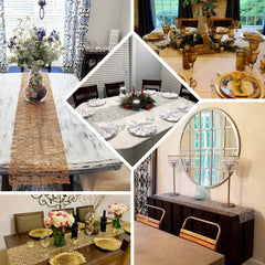 Plastic Woven Vinyl 13"x6ft Table Runner Metallic Gold - Non-Slip & Reversible Tabletop Decor