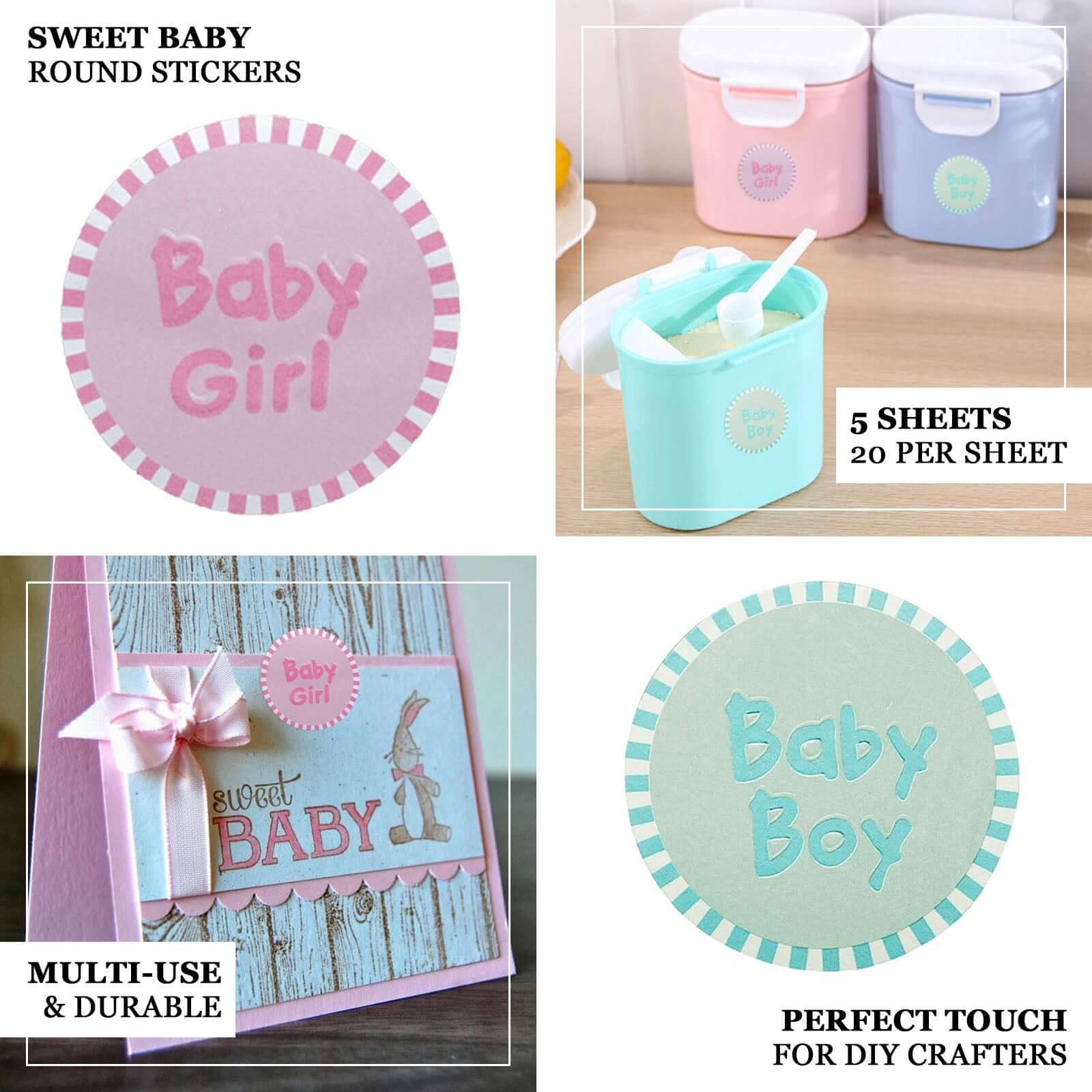 100Pcs 1" Round Pink Baby Girl Baby Shower Favor Envelope Stickers