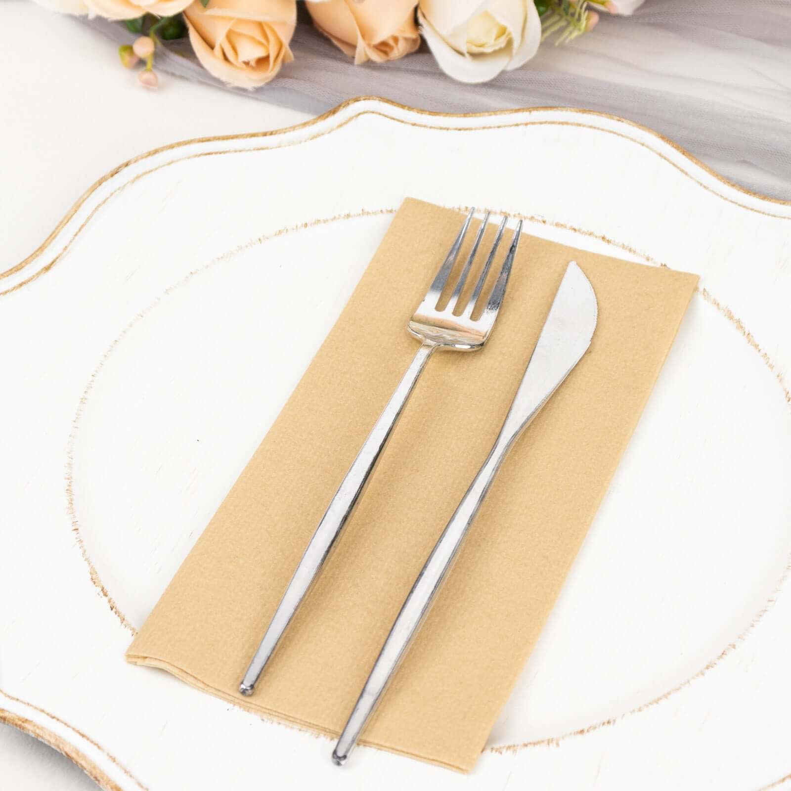 20 Pack Linen-Like Paper 8.5"x4" Napkins Natural - Highly Absorbent & Disposable Airlaid Guest Towels