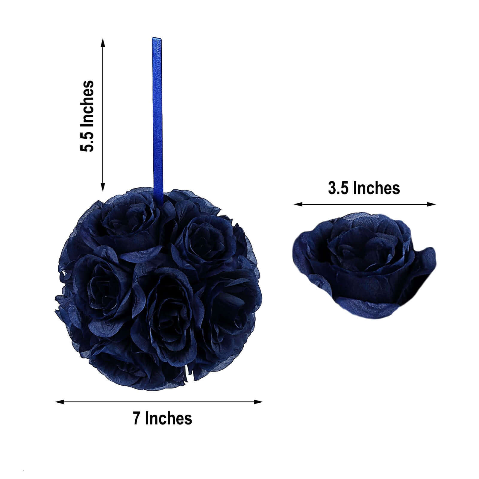 2 Pack 7" Navy Blue Artificial Silk Rose Kissing Ball, Flower Ball