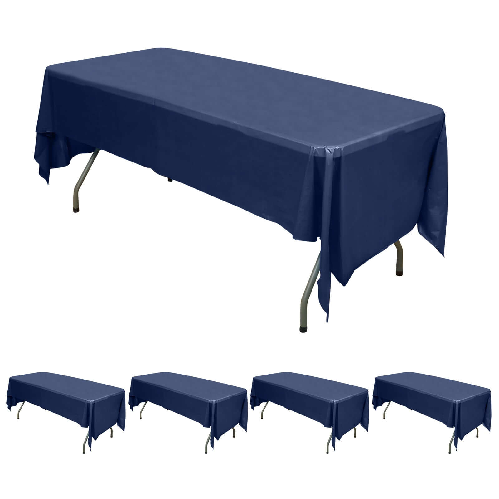 5-Pack Plastic Table Covers Navy Blue Rectangle - Reliable PVC Disposable Covers for Gatherings 54"x108"