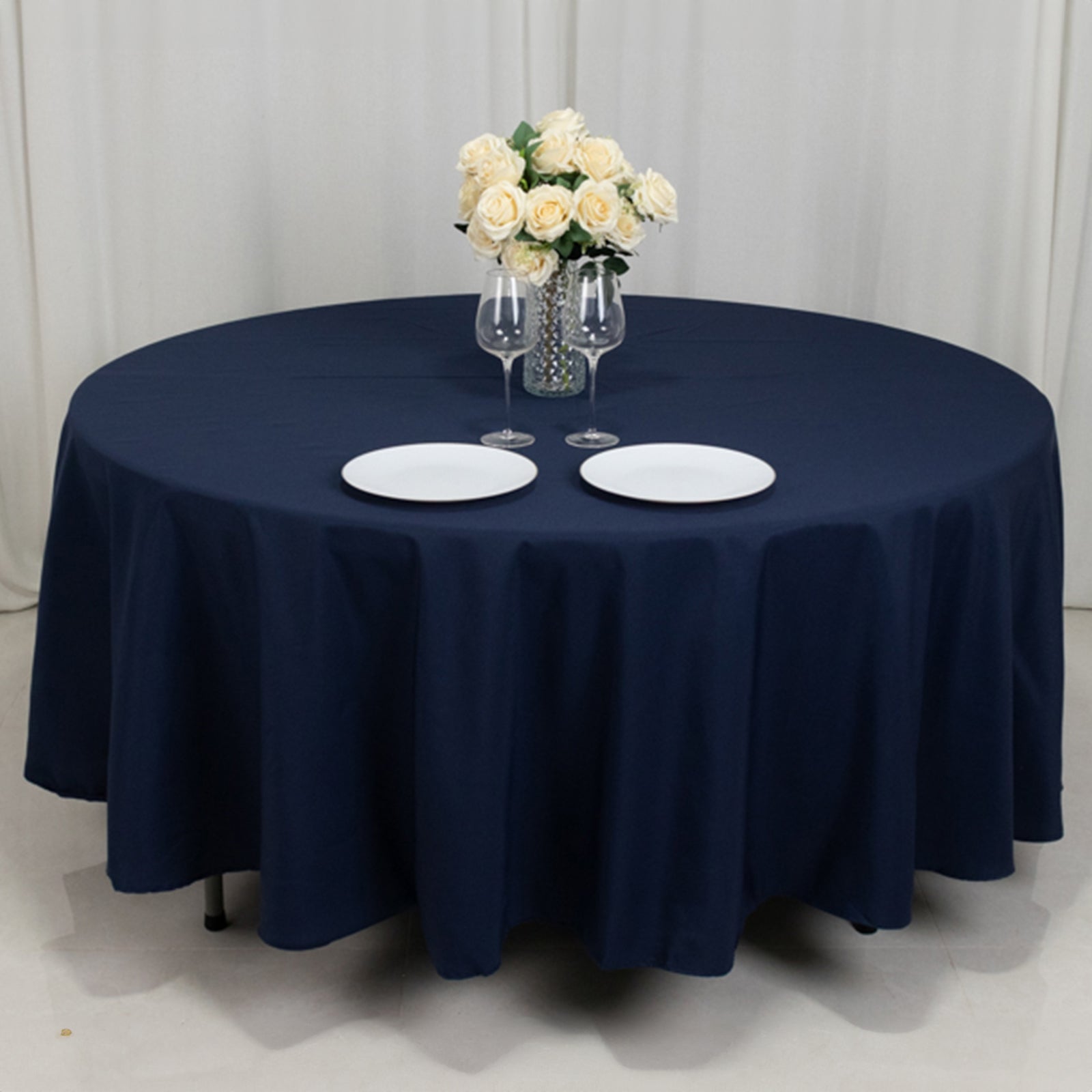 Fire Retardant Premium Polyester 108" Round Tablecloth Navy Blue - High-Performance Table Cover