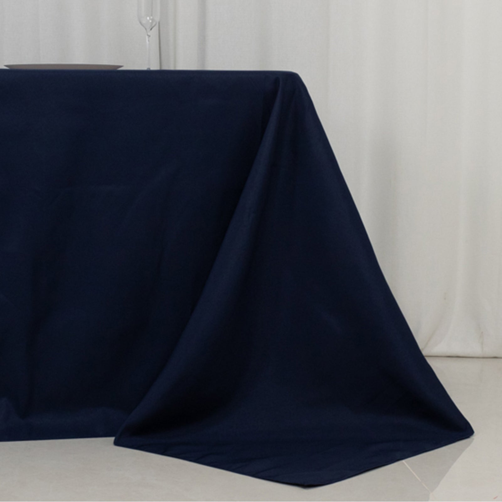 Fire Retardant Premium Polyester 90"x156" Rectangular Tablecloth Navy Blue - High-Performance Seamless Table Cover