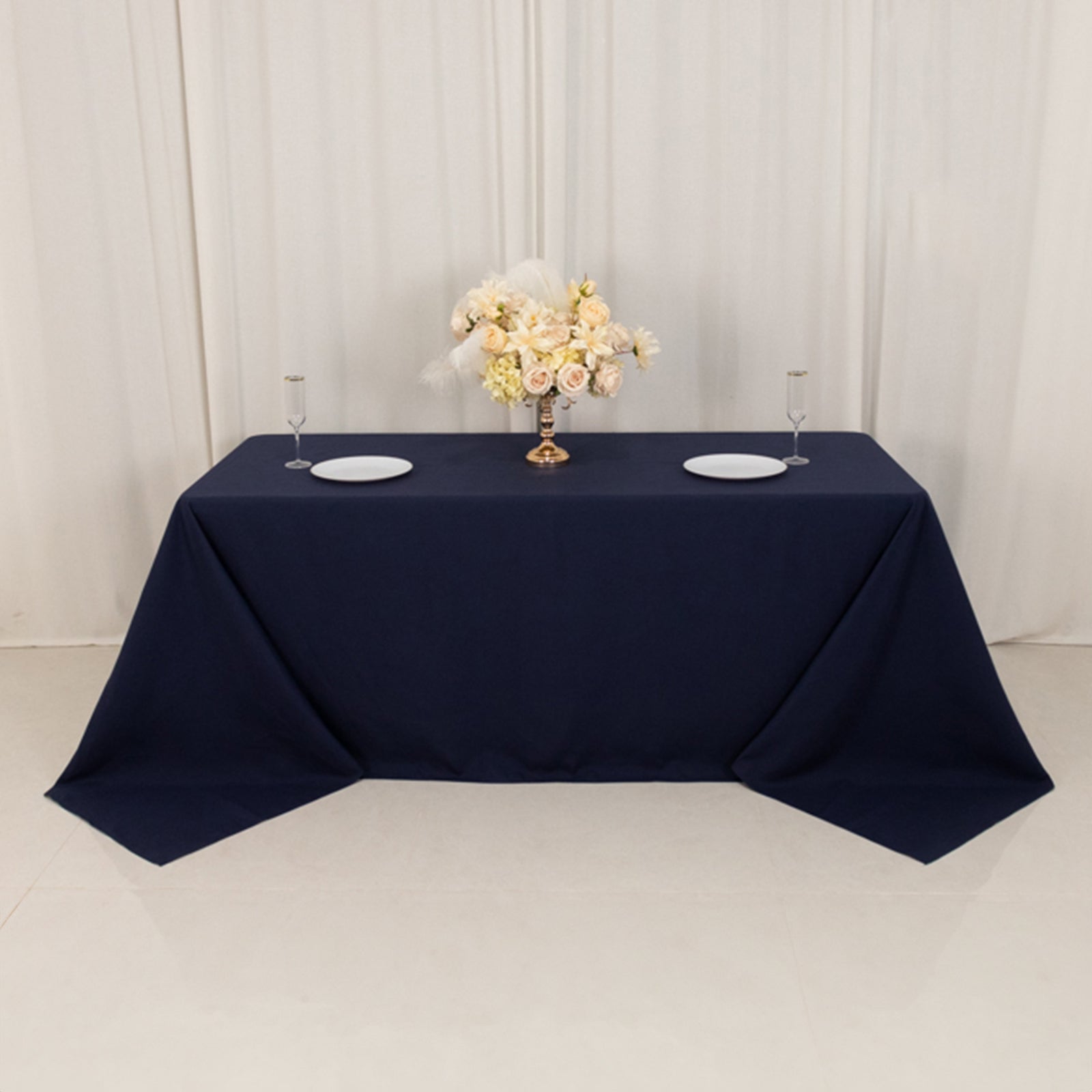 Cotton Blend 90"x132" Rectangle Tablecloth Navy Blue - Seamless Wrinkle-Resistant Table Cover
