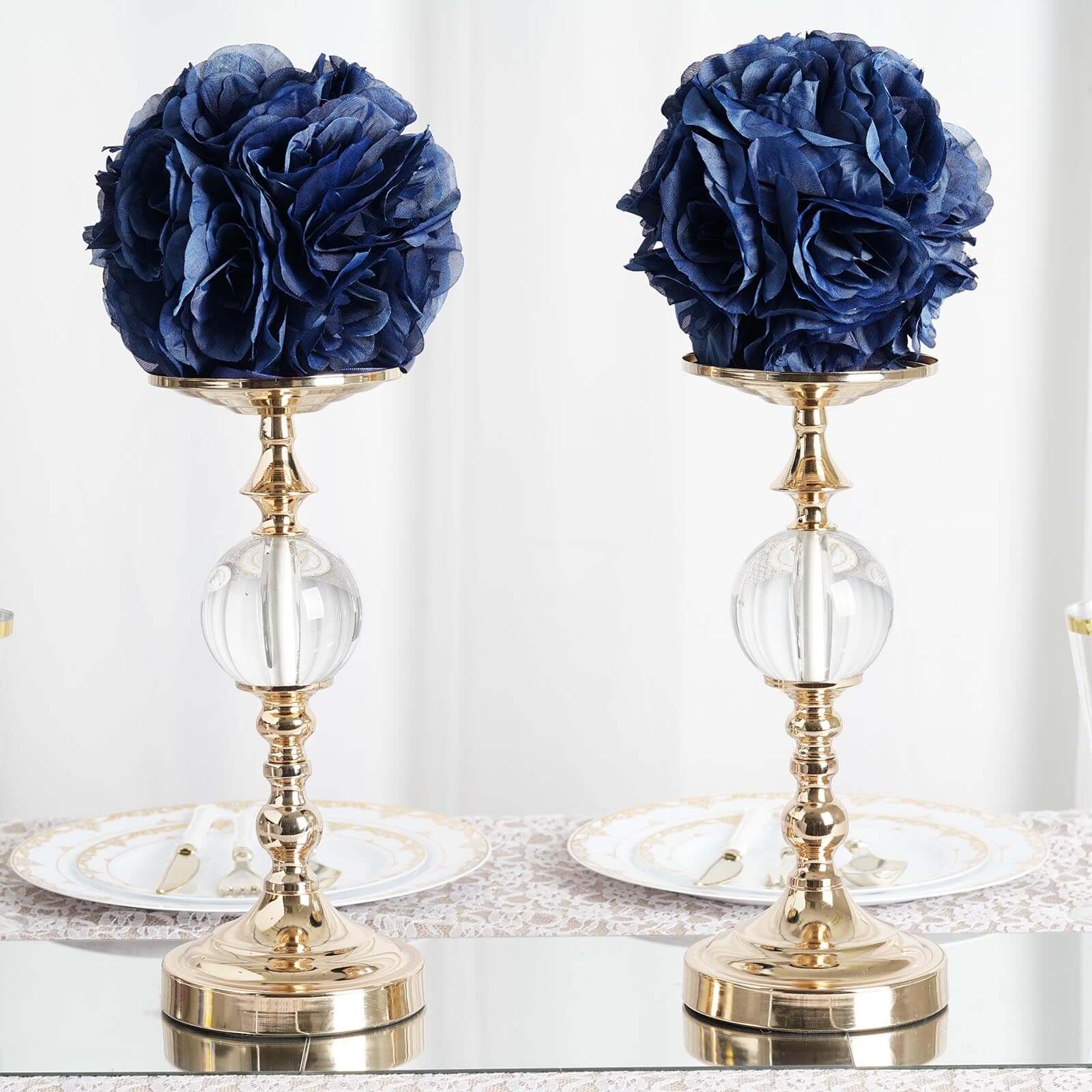 2 Pack 7" Navy Blue Artificial Silk Rose Kissing Ball, Flower Ball