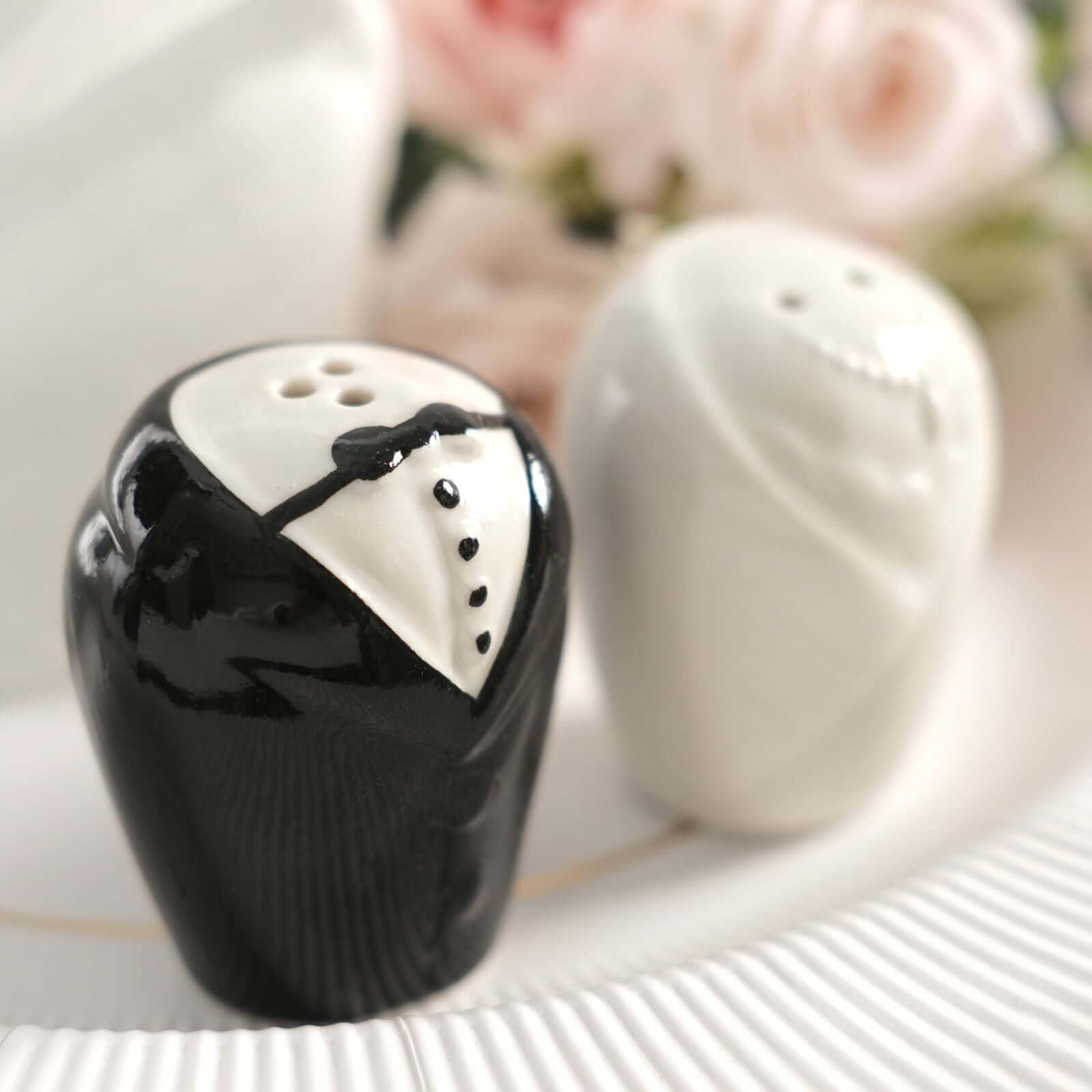 2.5" Bride Groom Ceramic Salt And Pepper Shaker Party Favors Set, Wedding Favors in Pre-Packed Gift Box