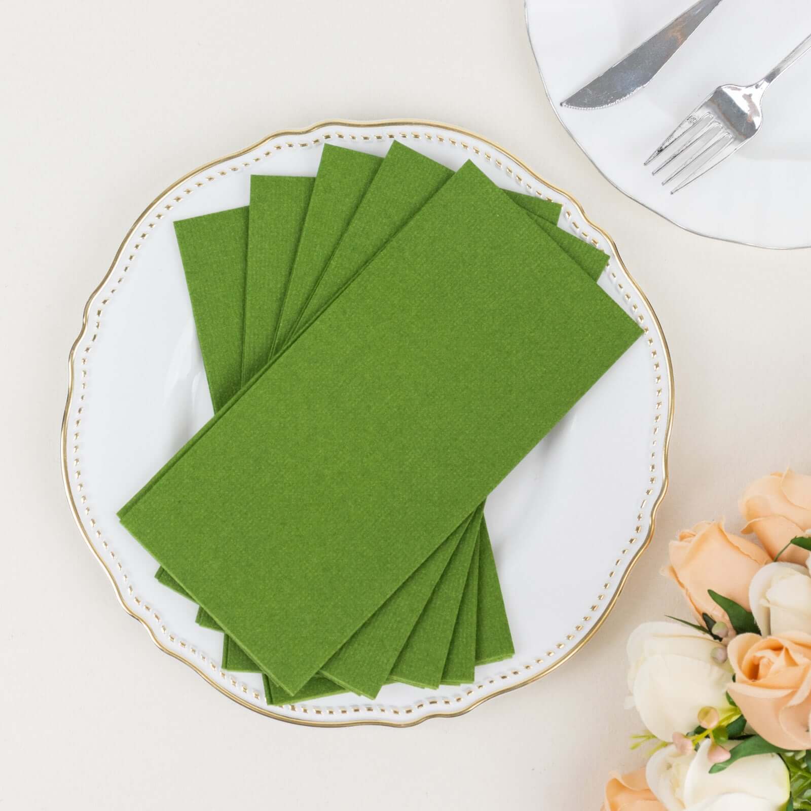 20 Pack Linen-Like Paper 8.5"x4" Napkins Olive Green - Highly Absorbent & Disposable Airlaid Guest Towels