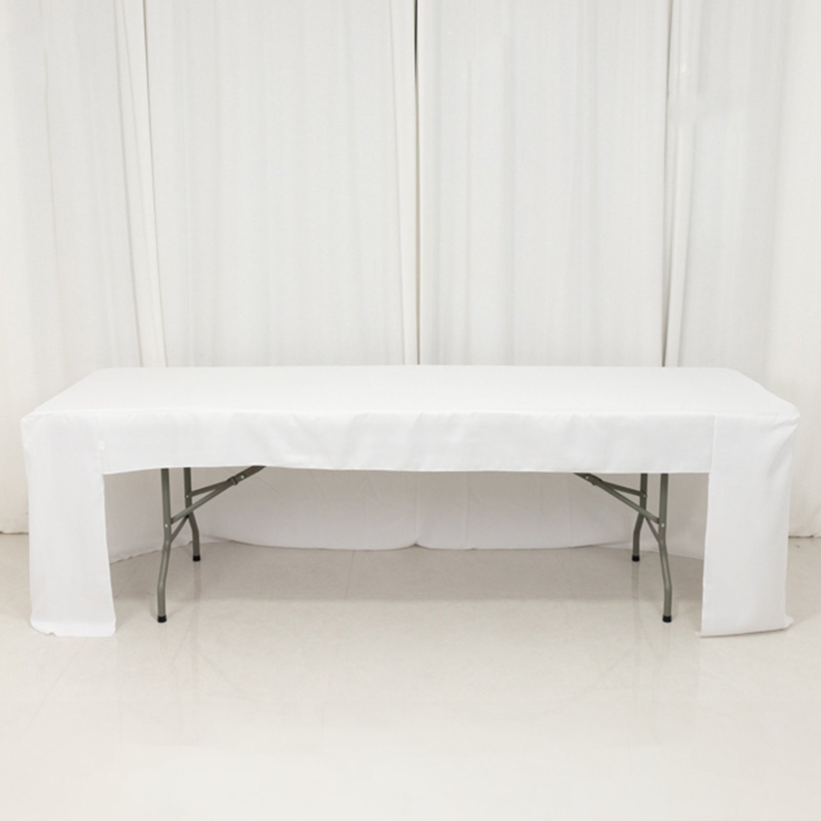 Fitted Polyester 96"x30" Rectangle Tablecloth White with Open Back Design - Easy to Maintain and Wrinkle-Resistant Table Cover for Trade Shows & Displays