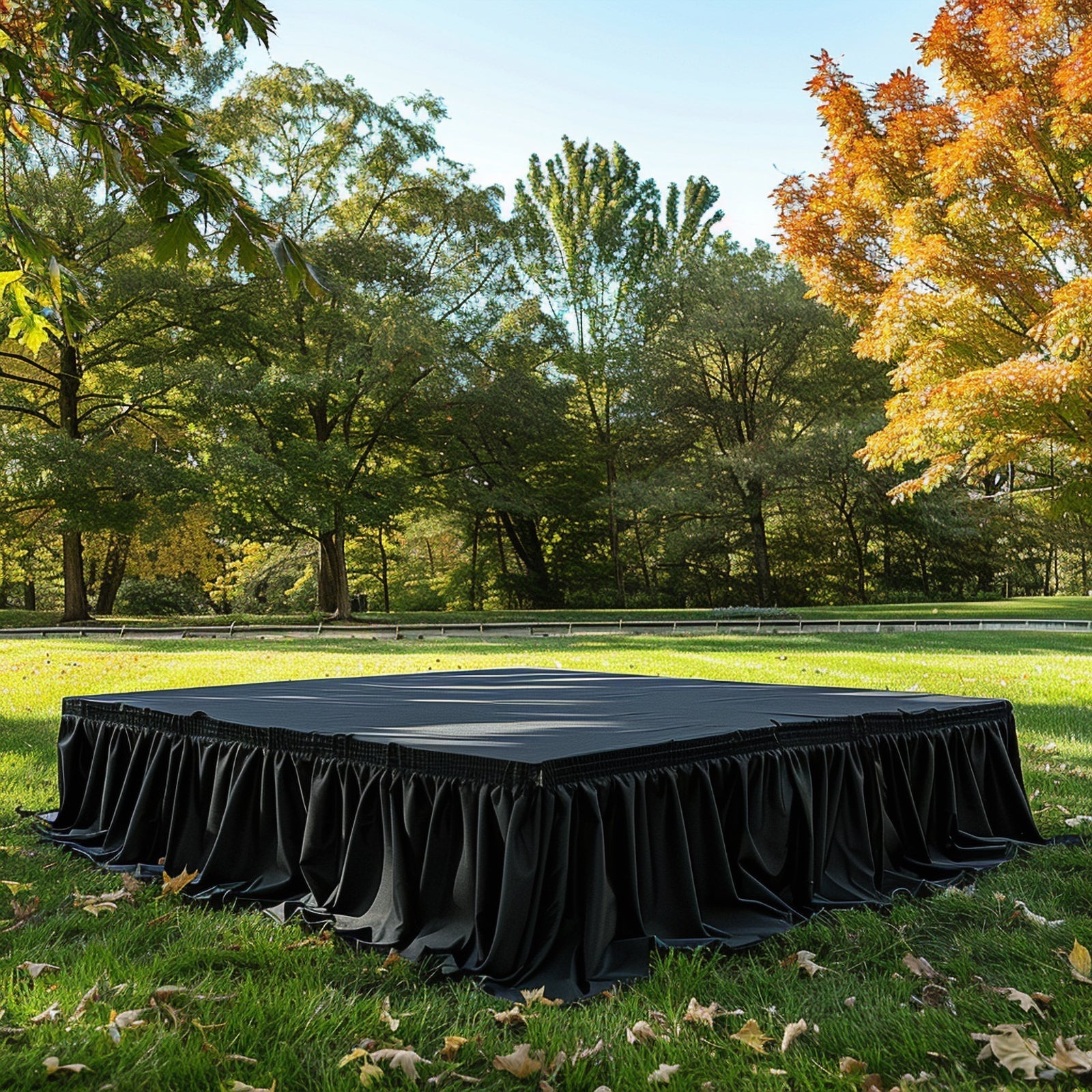 Portable Stage Skirt Black Polyester Platform Skirting Cloth for Events, Performances & Wedding Staging - 24"x20ft