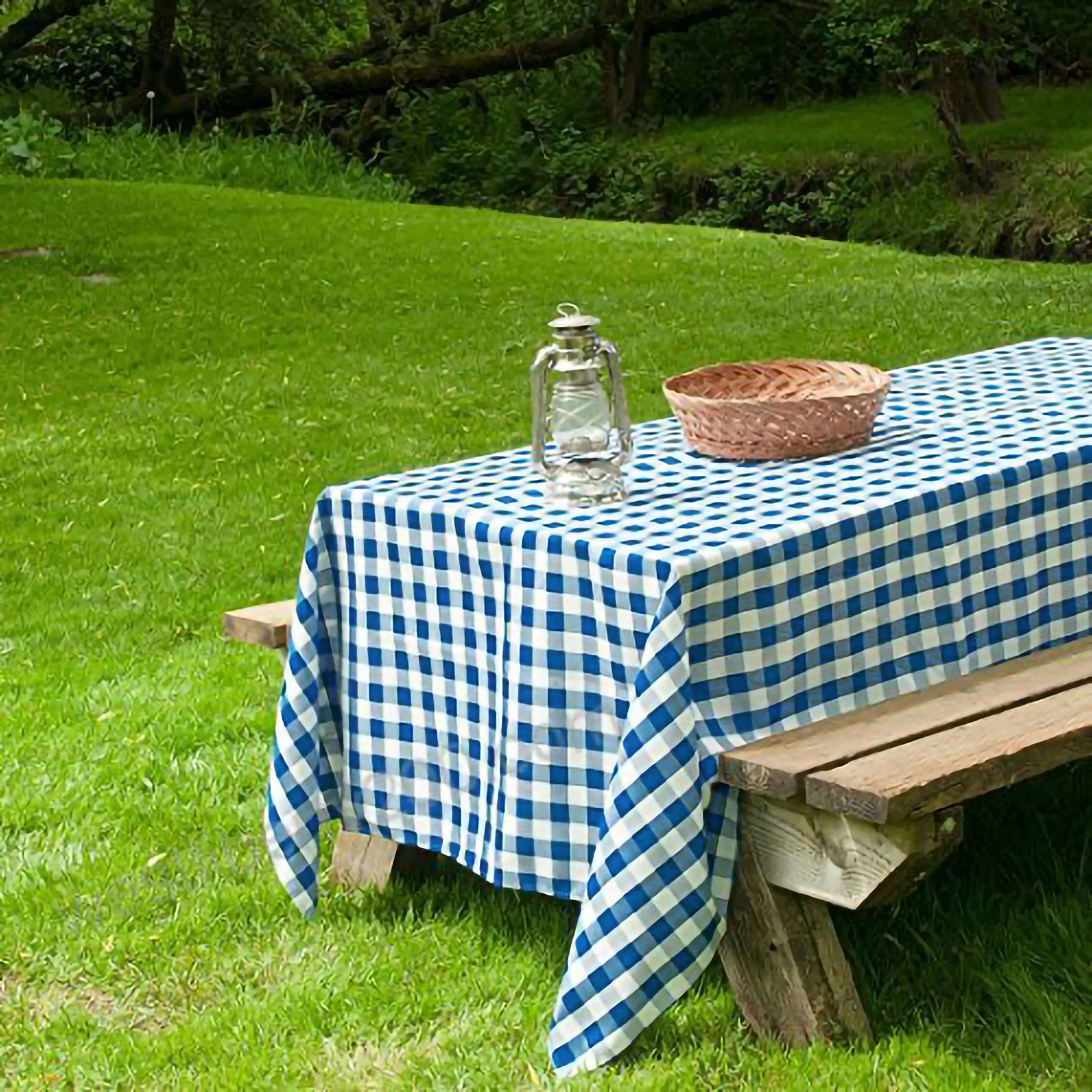 Polyester 60"x126" Rectangle Tablecloth White/Blue - Buffalo Plaid Checkered Table Cover