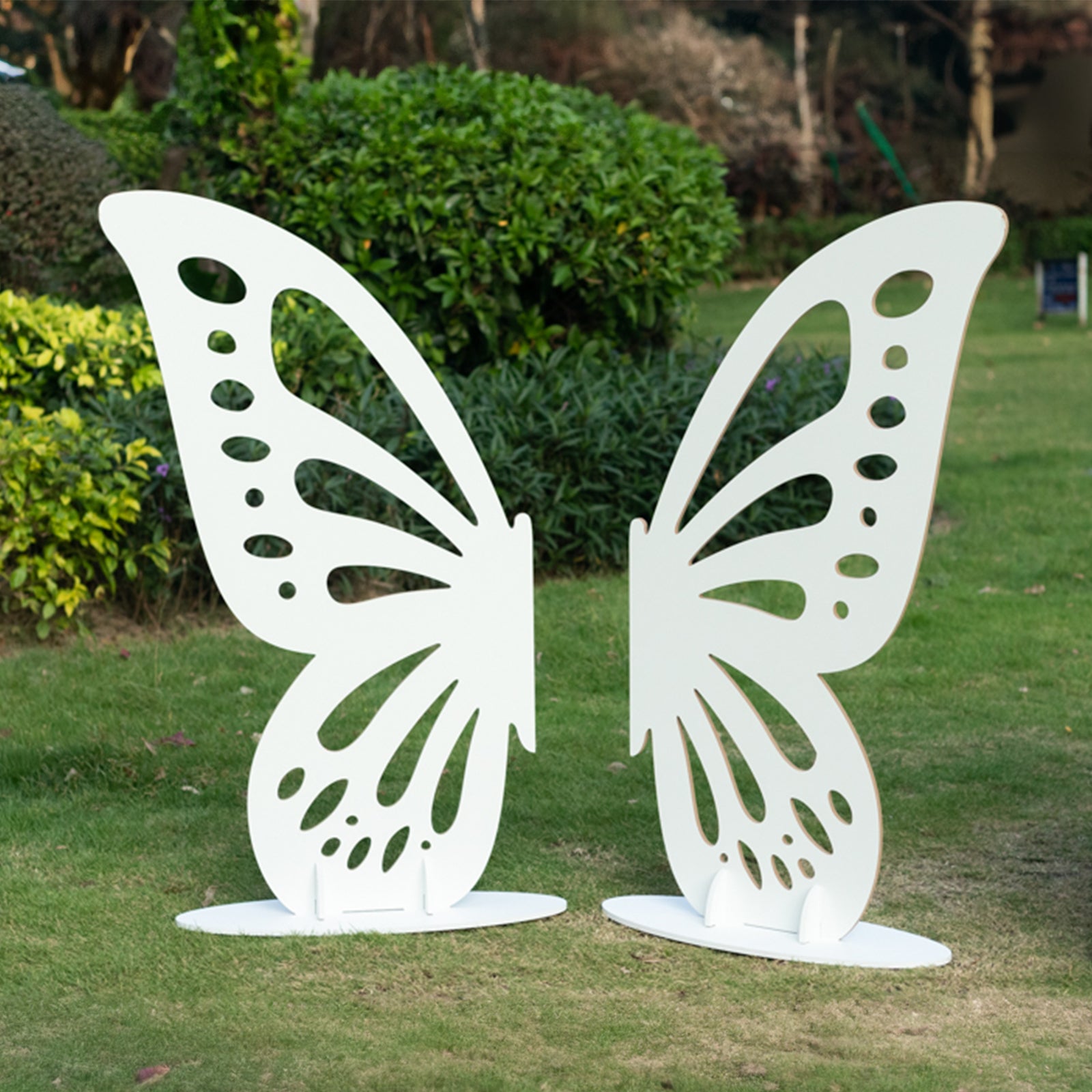 Freestanding Wooden Butterfly Wings Backdrop, Large Butterfly Cut-Out Stand Photo Prop - White, 4.5ftx3.5ft