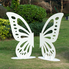 Freestanding Wooden Butterfly Wings Backdrop, Large Butterfly Cut-Out Stand Photo Prop - White, 4.5ftx3.5ft
