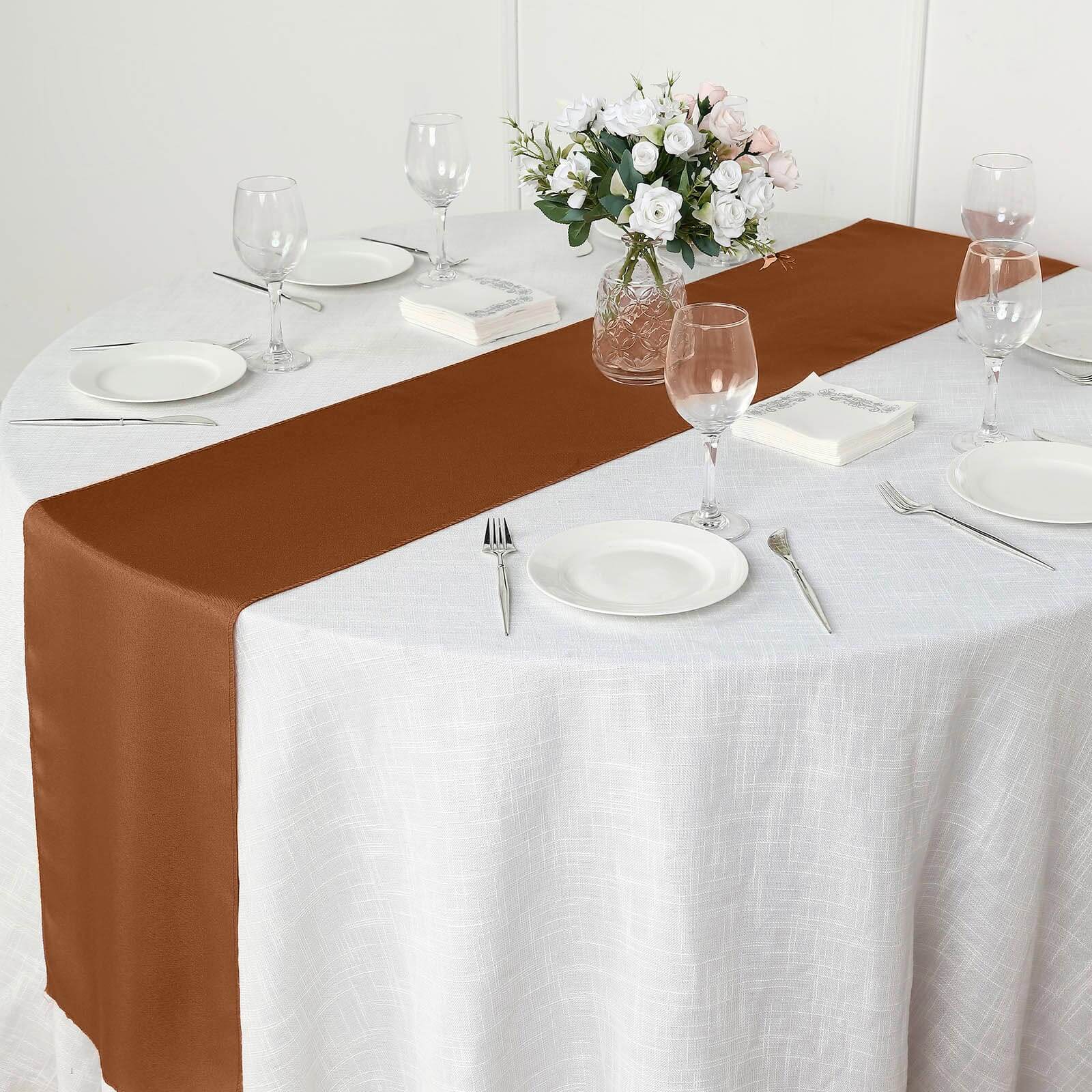 Polyester 12"x108" Table Runner Cinnamon Brown - Durable & Wrinkle-Resistant Table Decor