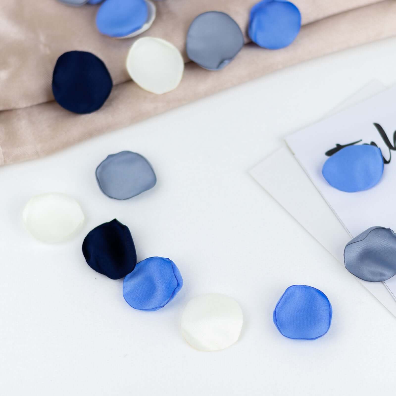 400-Pack Rose Petals Life-Like Flower Confetti Dusty Blue Mix Matte Silk Round - Decorative Event Table Scatters 2"