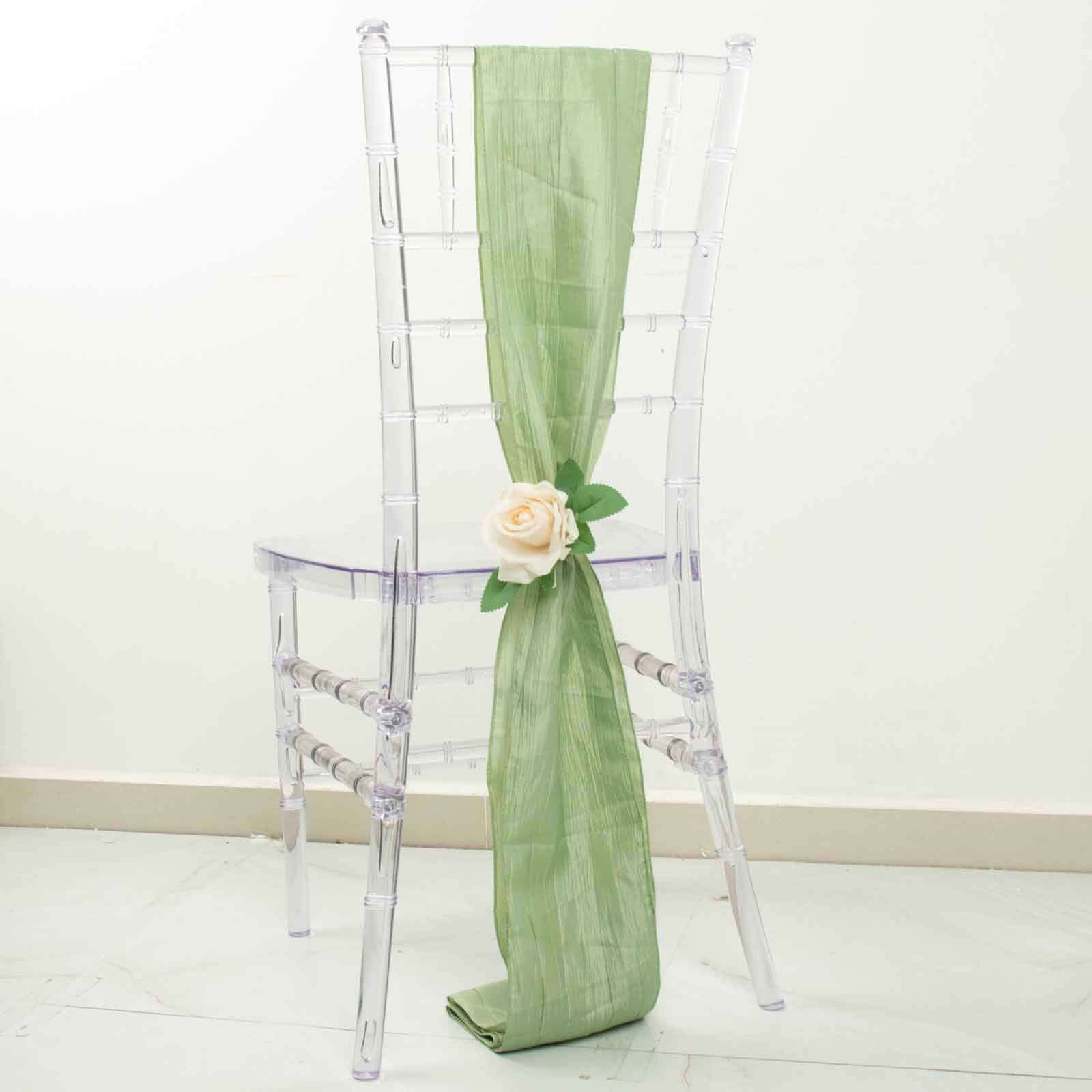5 Pack Taffeta 6"x106" Chair Sashes Sage Green Accordion Crinkle Texture - Stylish Decor for Weddings & Gatherings
