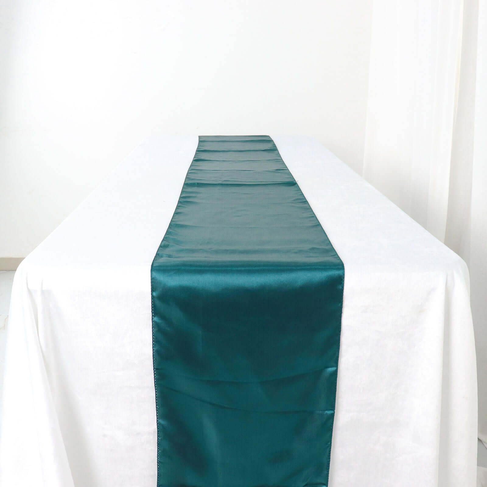 Satin 12"x108" Table Runner Peacock Teal - Stylish Table Linen