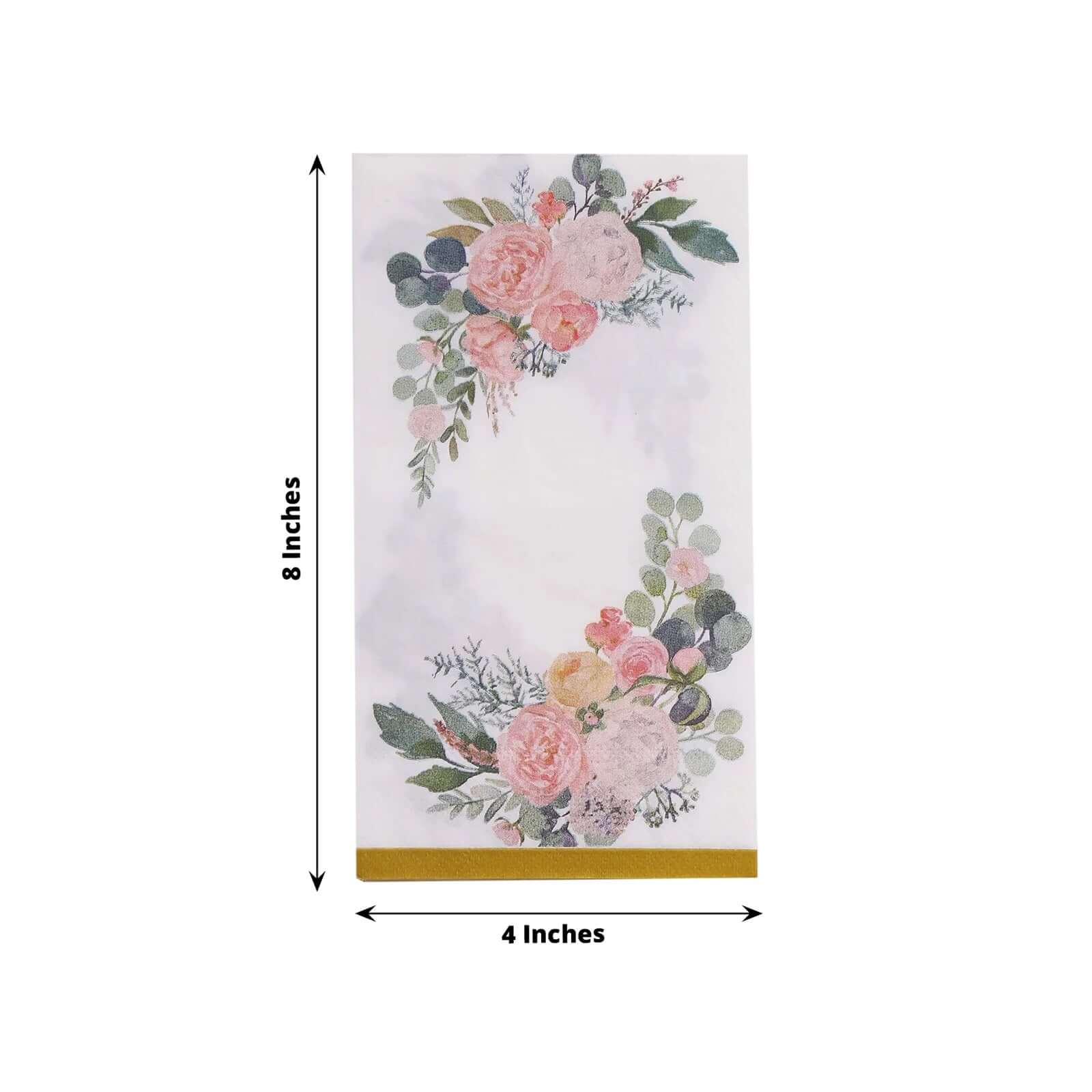 20-Pack Paper Dinner Napkins White with Pink Peony Flowers and Gold Edge 2-Ply - Stylish Disposable Napkins for Events