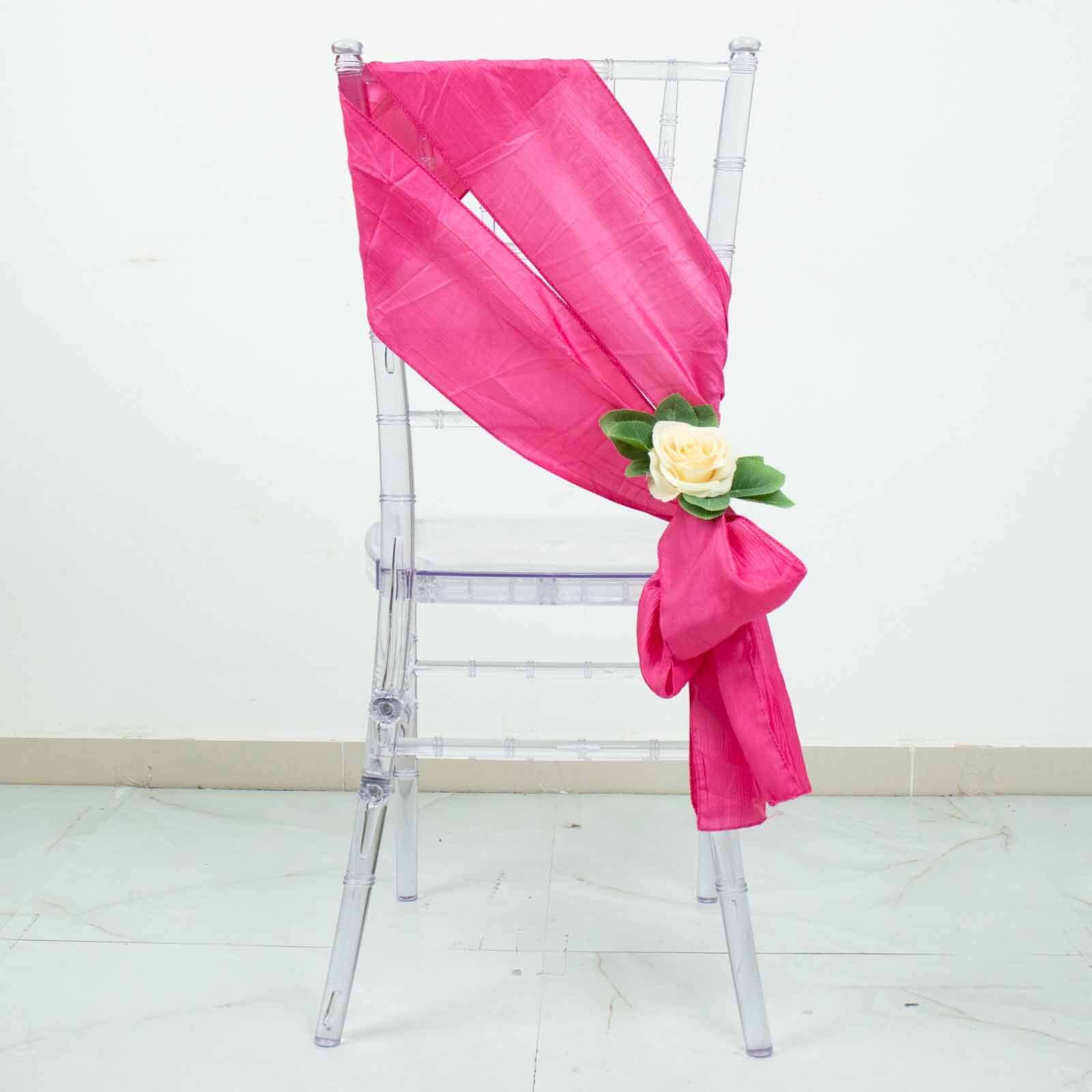 5 Pack Taffeta 6"x106" Chair Sashes Fuchsia Accordion Crinkle Texture - Stylish Decor for Weddings & Gatherings