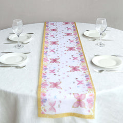 5 Pack Disposable Table Runners 11"x108" White with Pink Butterflies - Non-woven Stylish Spring Summer Dining Decor
