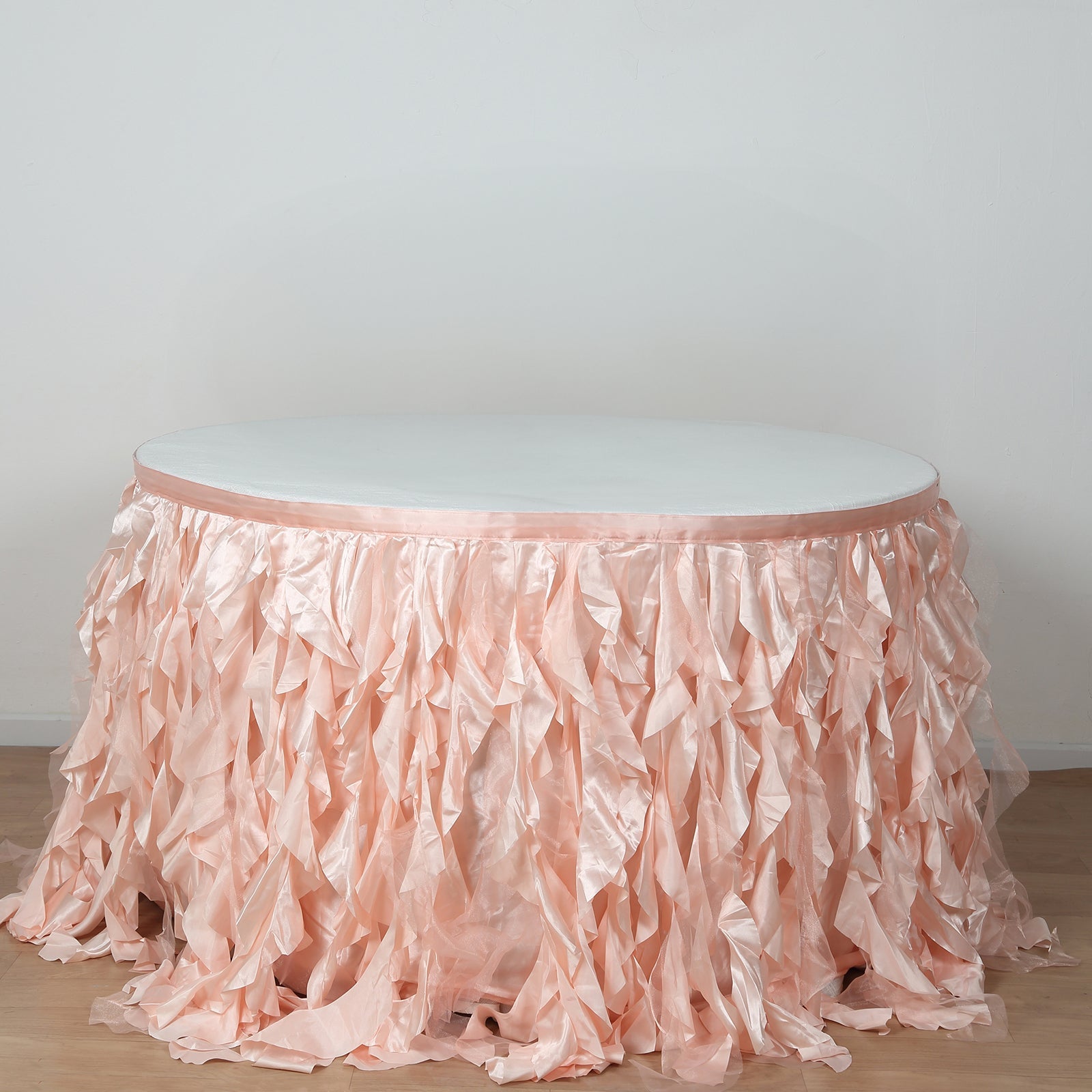 Taffeta 14ft Table Skirt Blush - Cascading Curly Willow Style Table Cover