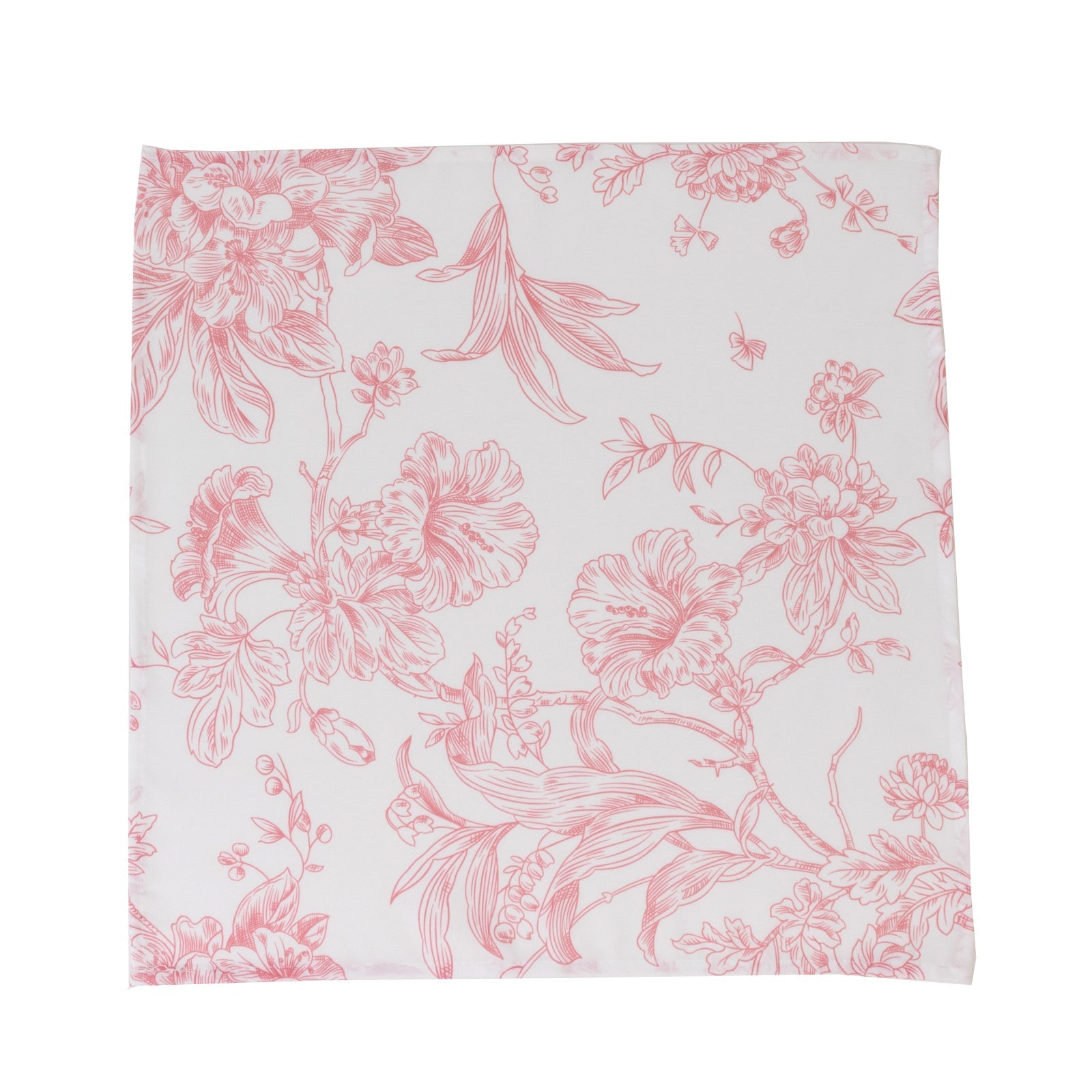 5-Pack French Toile Polyester Cloth Napkins – 17"x17" Pink and White Reusable Table Napkins in Floral Design for Events & Dining
