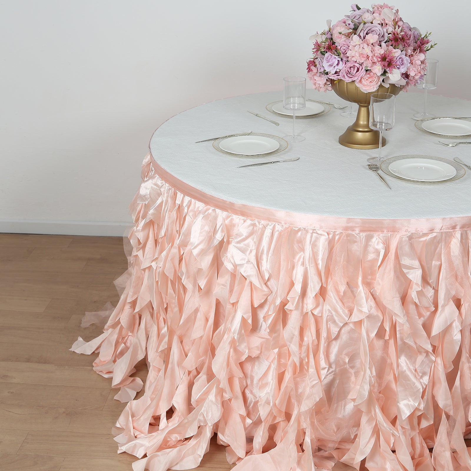 Taffeta 14ft Table Skirt Blush - Cascading Curly Willow Style Table Cover