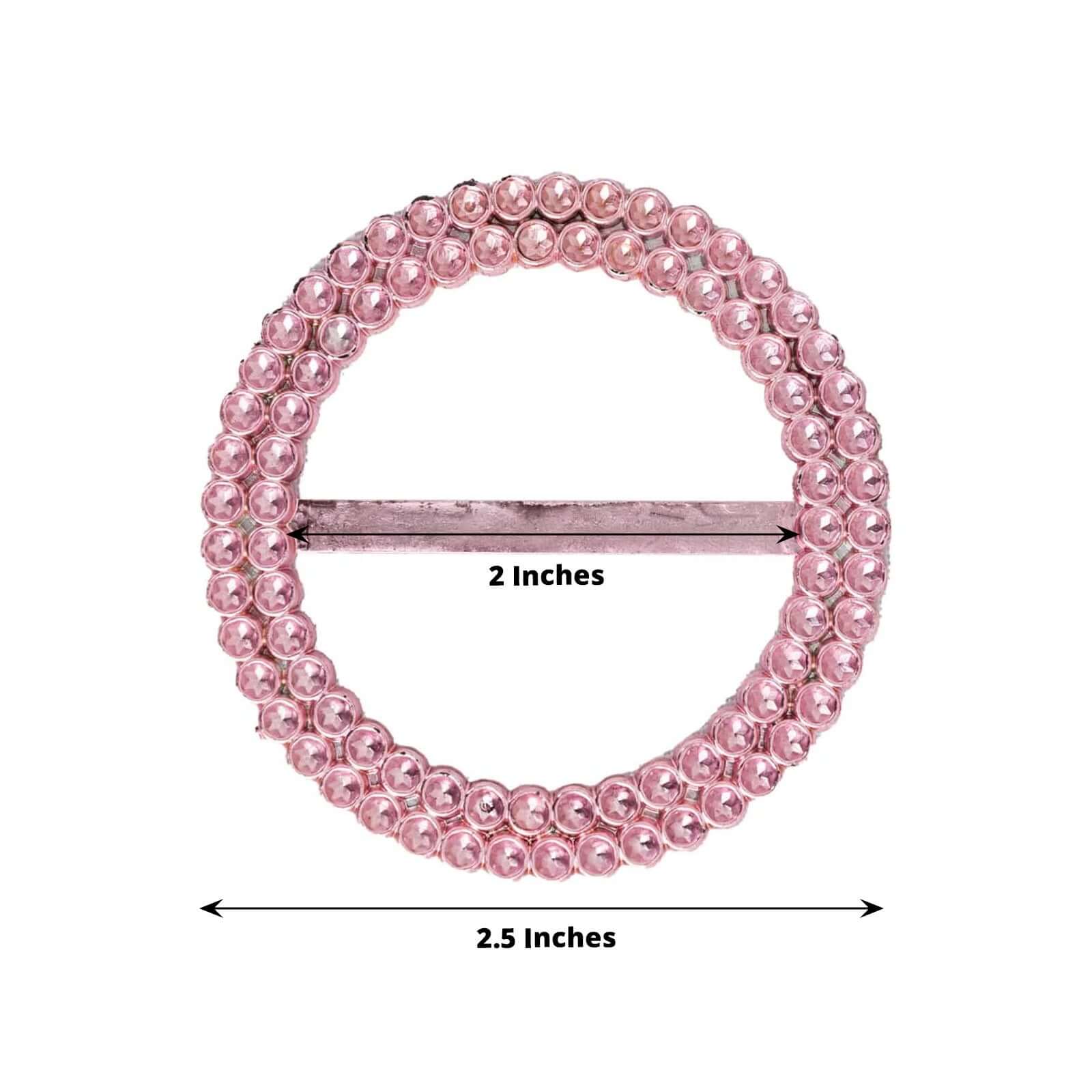 20 Pack Diamond Round Chair Sash Band Buckle Pins Pink - Timeless Rhinestone Napkin Rings 2.5"
