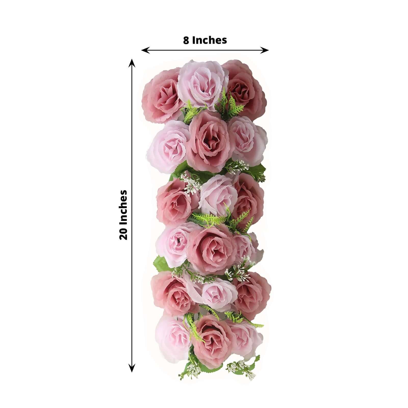6 Pack Blush Dusty Rose Silk Flower Panel Table Runner, Artificial Floral Arrangements Wedding Table Centerpiece - 20"x8"