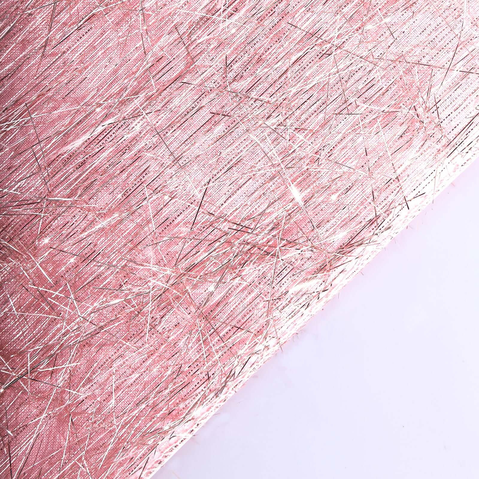 Metallic Tinsel Polyester 12"x108" Table Runner Rose Gold - Shimmery Fringe Shag Table Decor