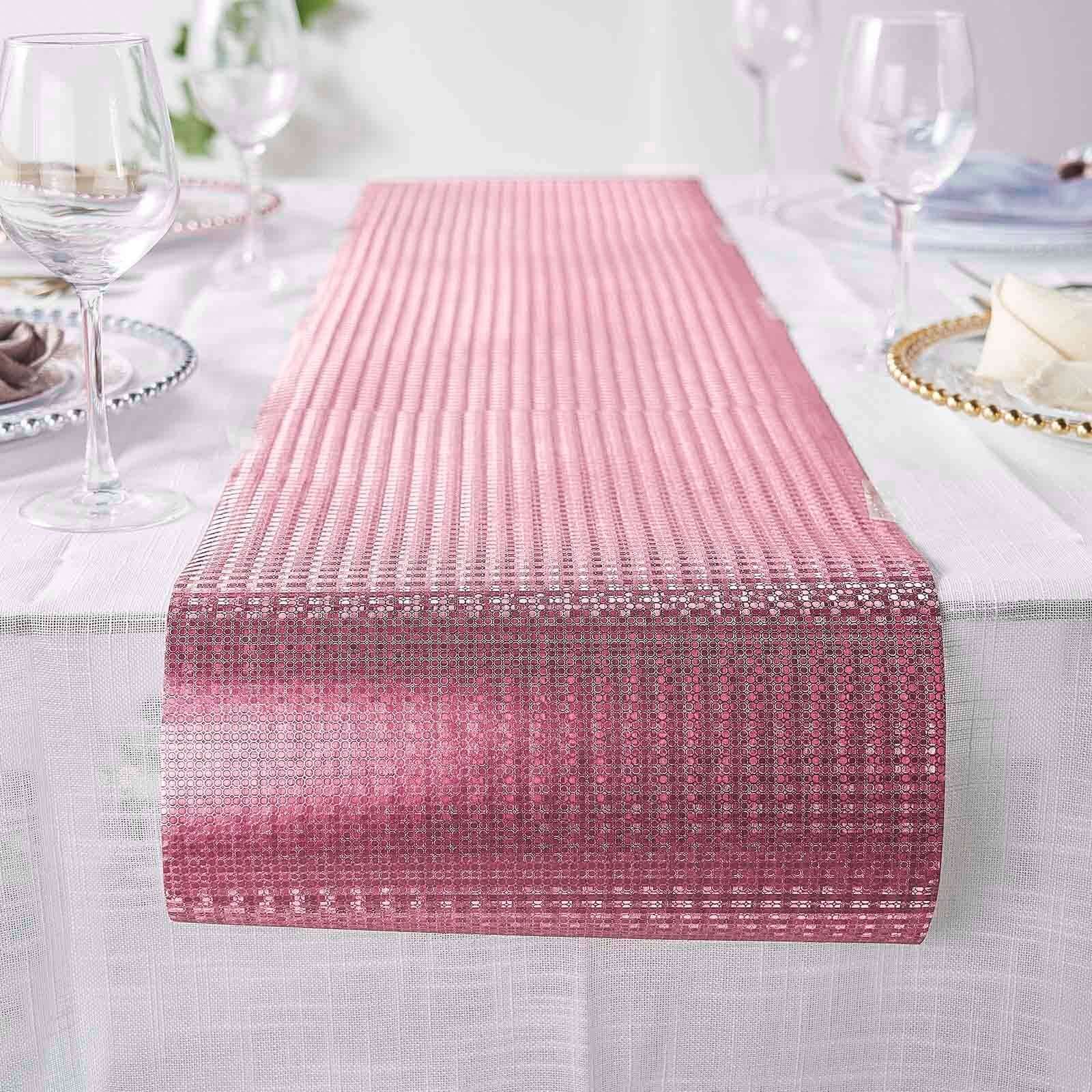 Glitter Paper 9ft Table Runner Roll Rose Gold Disposable Circle Pattern - Stylish Party Decor